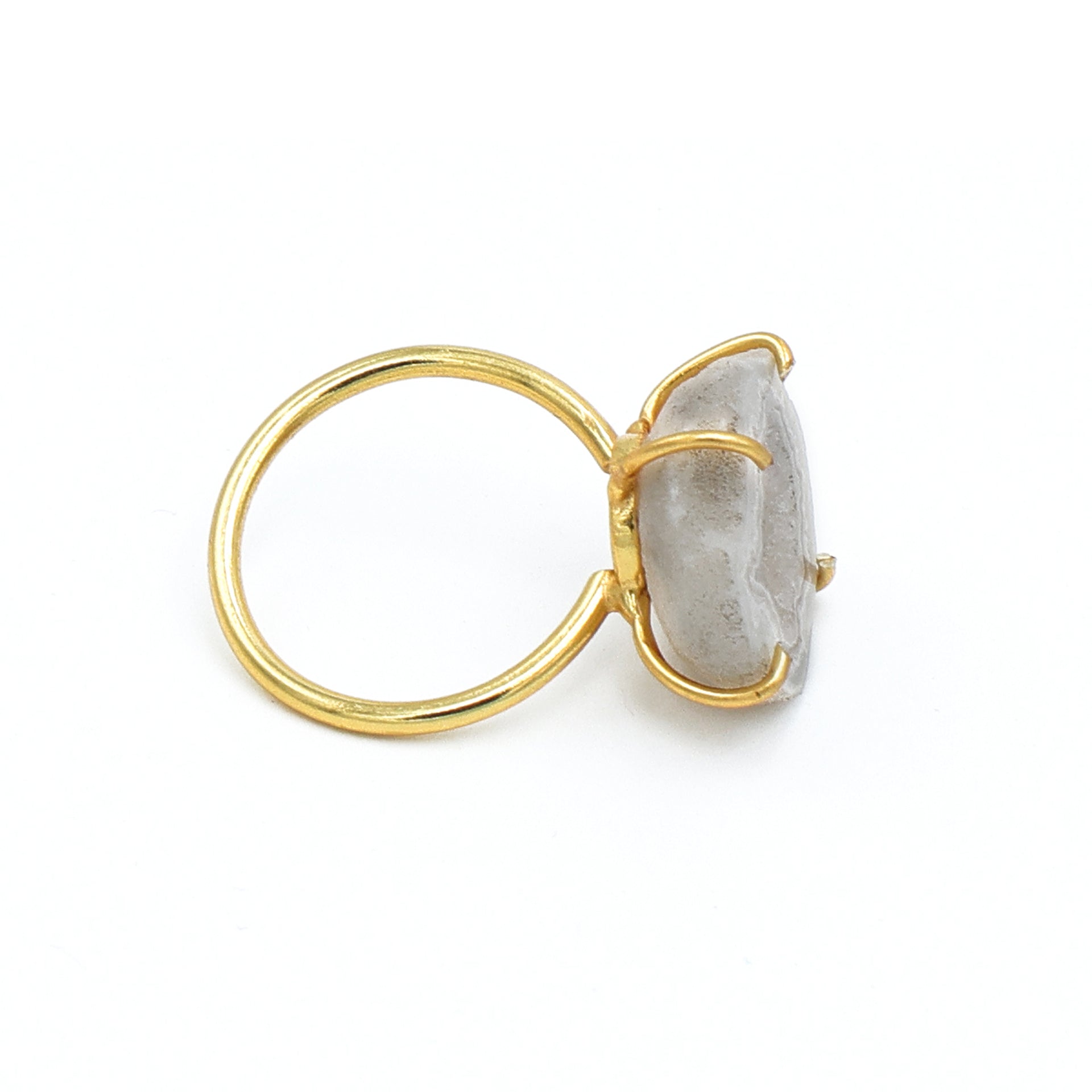 Dua Grey Druzy Gold-Plated Adjustable Ring – Raw Stone Contemporary Jewelry for Women