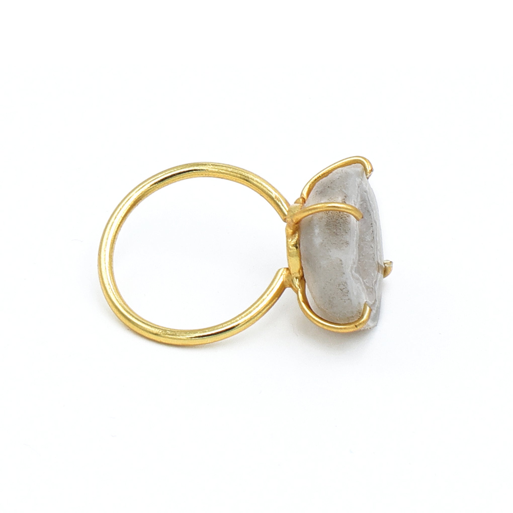 Dua Grey Druzy Gold-Plated Adjustable Ring – Raw Stone Contemporary Jewelry for Women