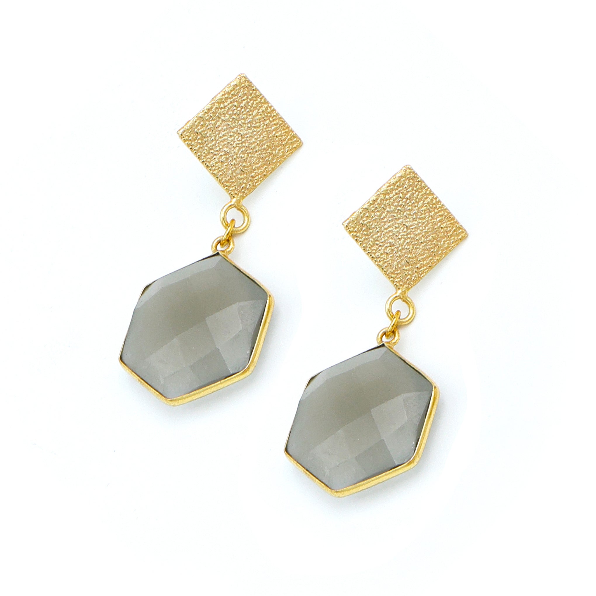 Dua Grey Moonstone Dangle Earrings – Chic Handcrafted Gold-Plated Party Jewelry for Women