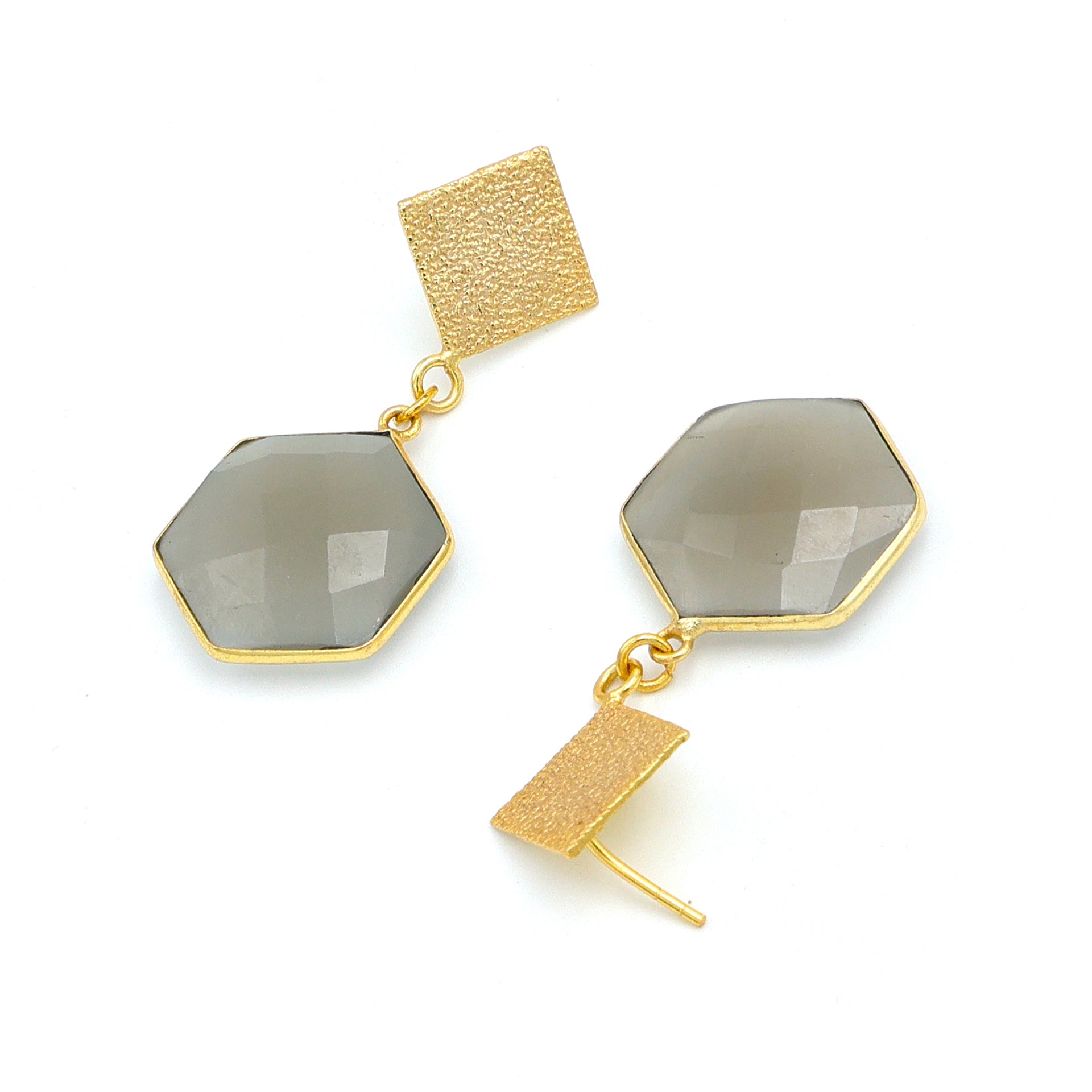 Dua Grey Moonstone Dangle Earrings – Chic Handcrafted Gold-Plated Party Jewelry for Women
