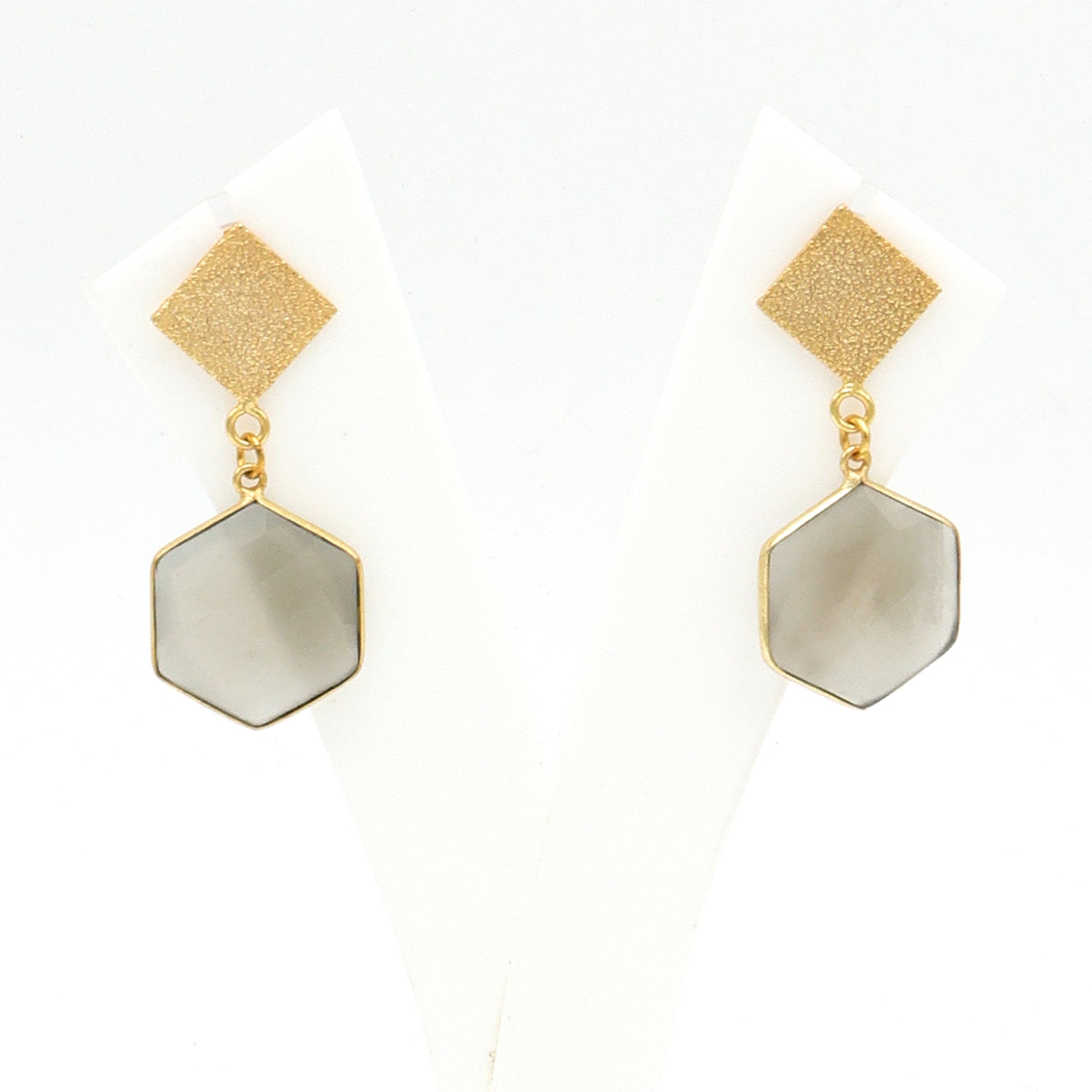 Dua Grey Moonstone Dangle Earrings – Chic Handcrafted Gold-Plated Party Jewelry for Women