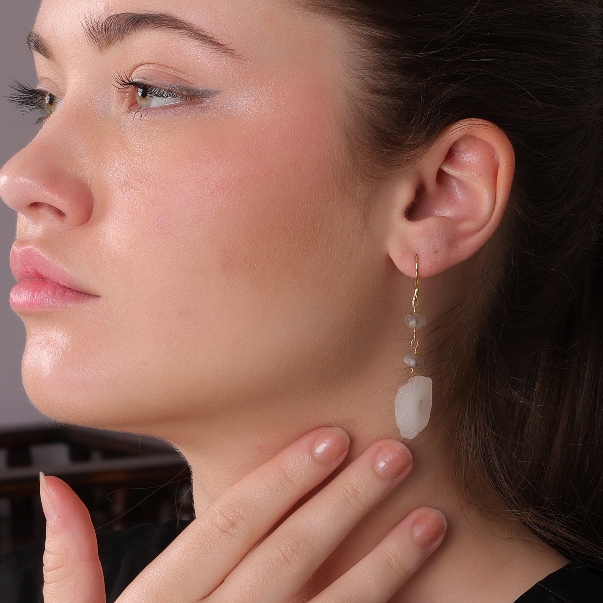 DuaGreyMoonstoneandSolarQuartzEarrings_HandmadeGold-PlatedElegantJewelry