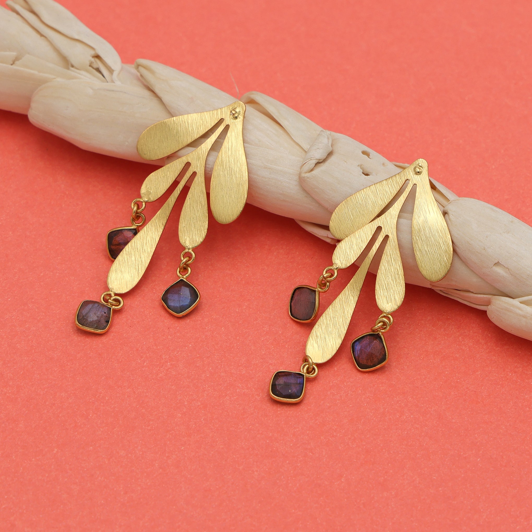 DuaLabradoriteEarringsHandmadeGoldPlatedStatementJewelryforWomen