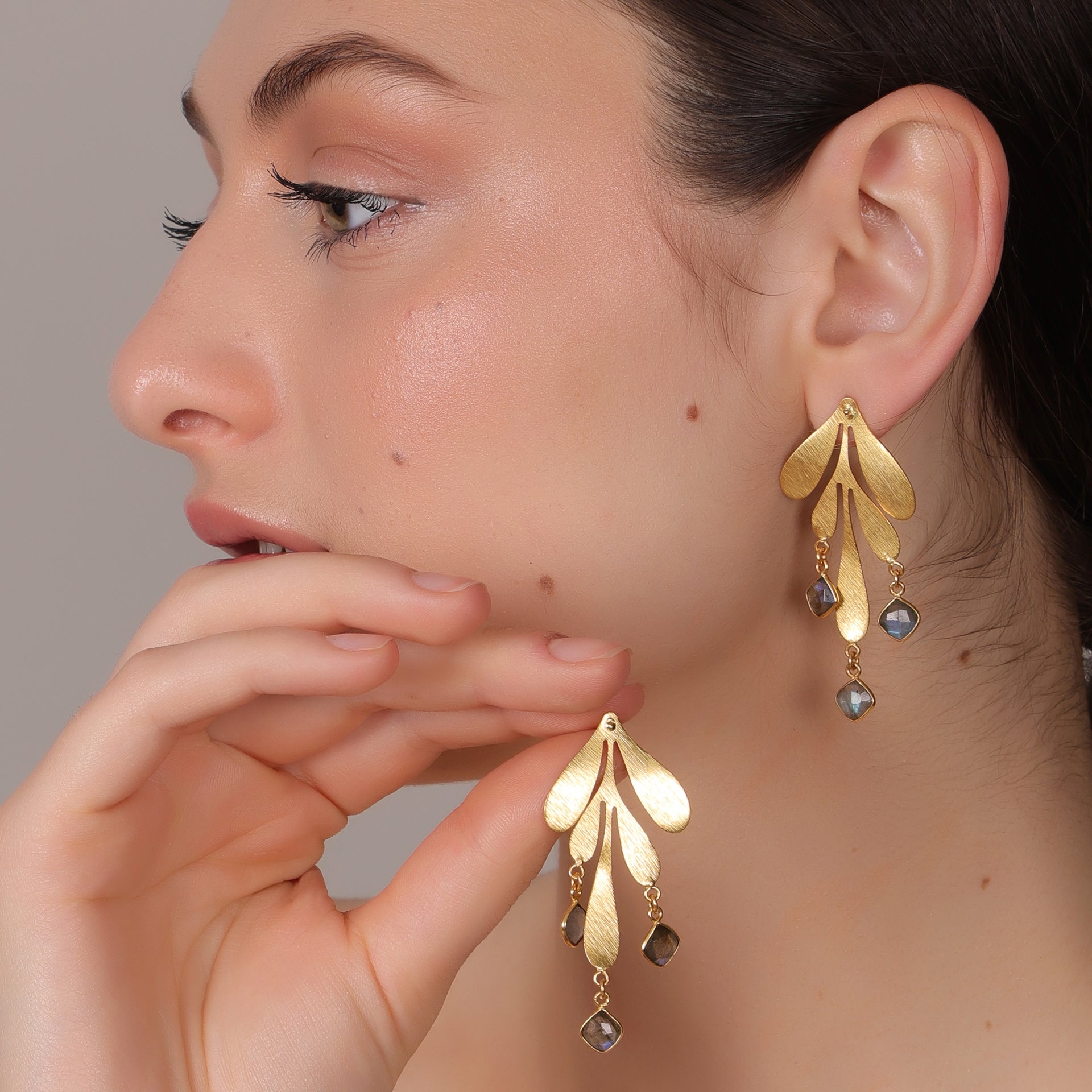 DuaLabradoriteEarringsHandmadeGoldPlatedStatementJewelryforWomen