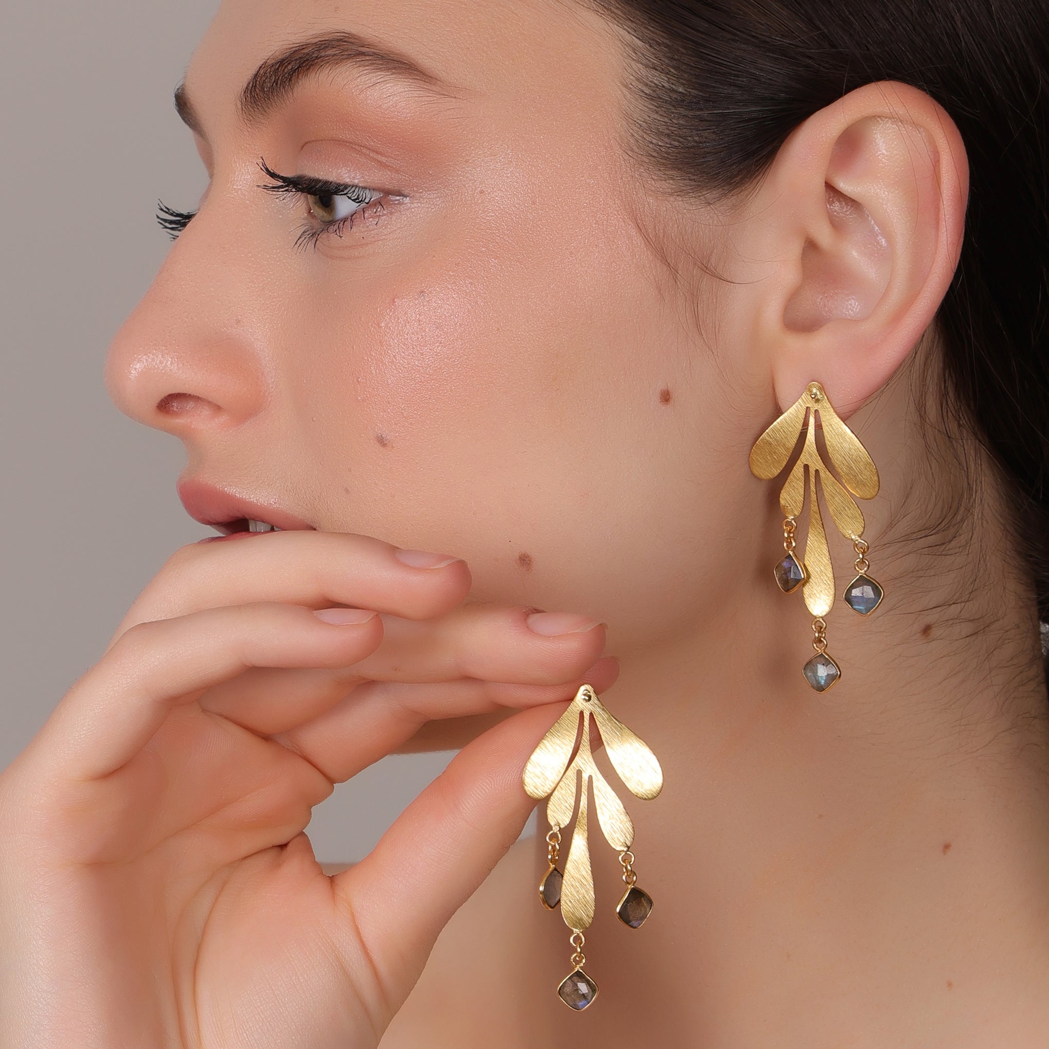 DuaLabradoriteEarringsHandmadeGoldPlatedStatementJewelryforWomen