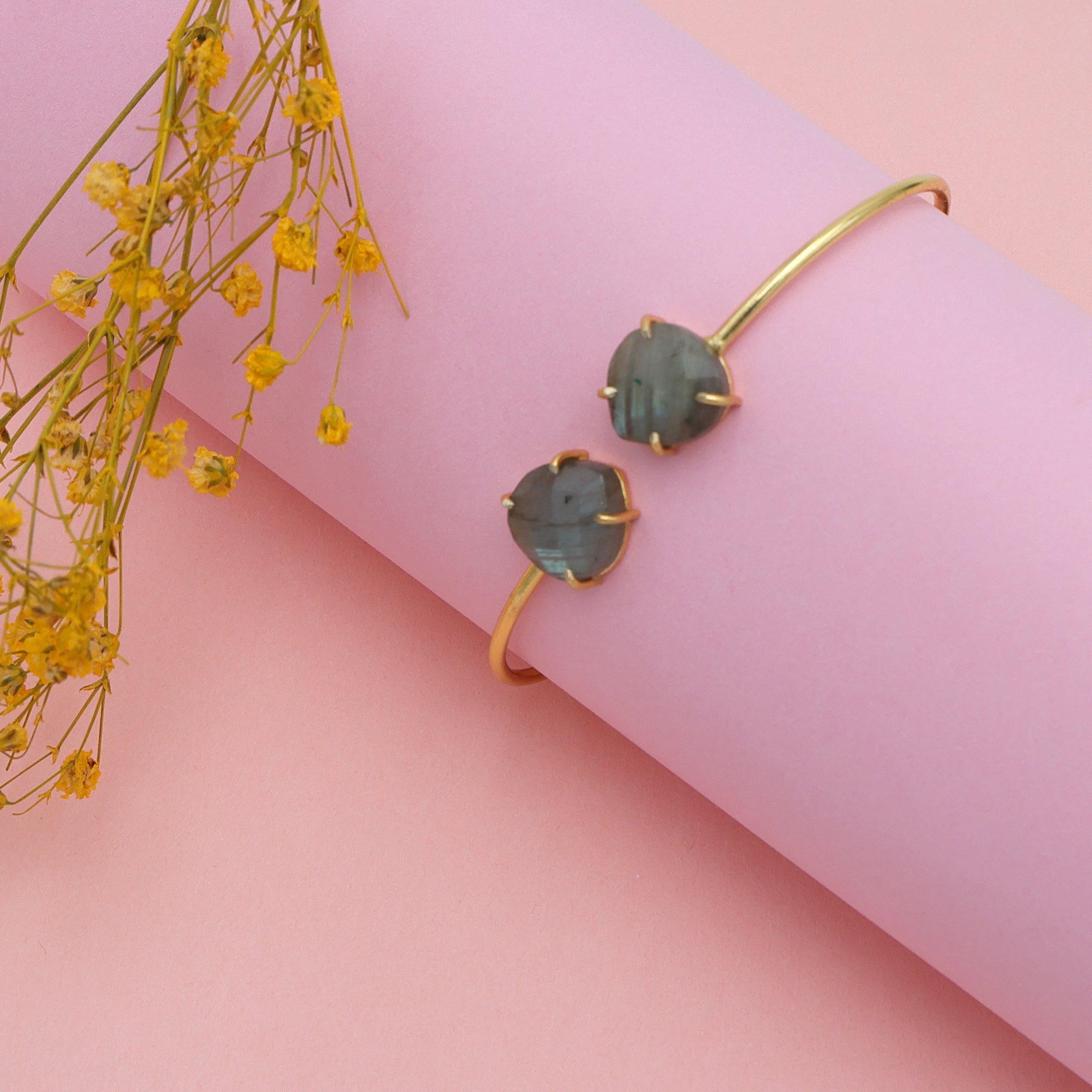 Dua Labradorite Gold-Plated Heart Bangle – Contemporary Partywear Jewelry for Women & Girls
