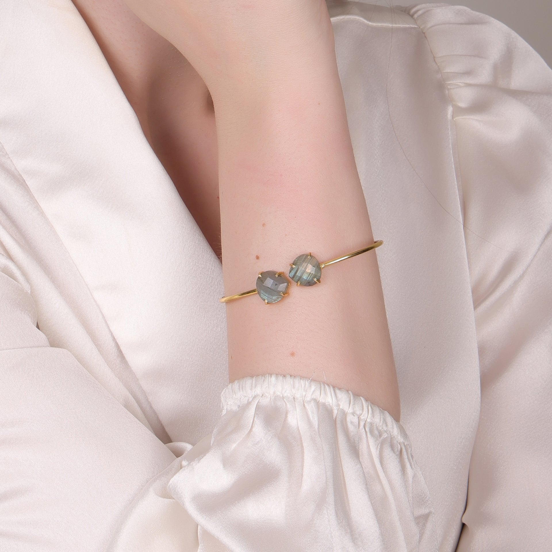 Dua Labradorite Gold-Plated Heart Bangle – Contemporary Partywear Jewelry for Women & Girls