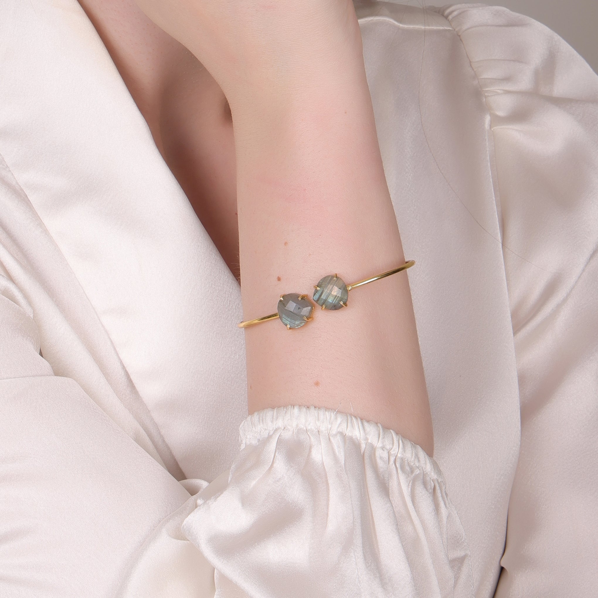 Dua Labradorite Gold-Plated Heart Bangle – Contemporary Partywear Jewelry for Women & Girls
