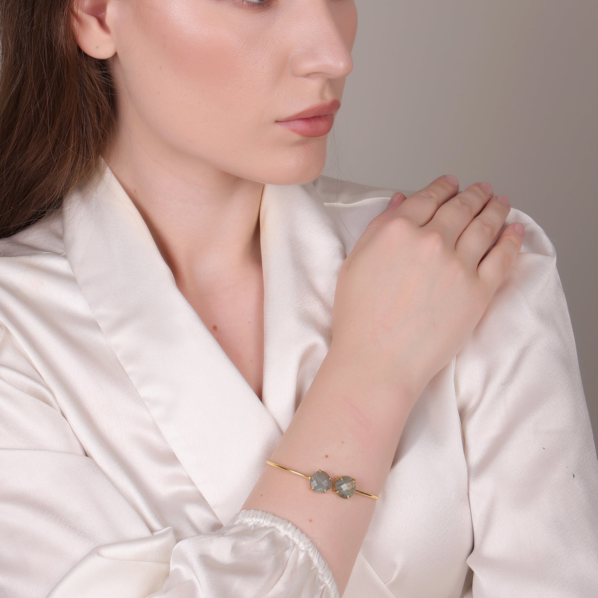 Dua Labradorite Gold-Plated Heart Bangle – Contemporary Partywear Jewelry for Women & Girls