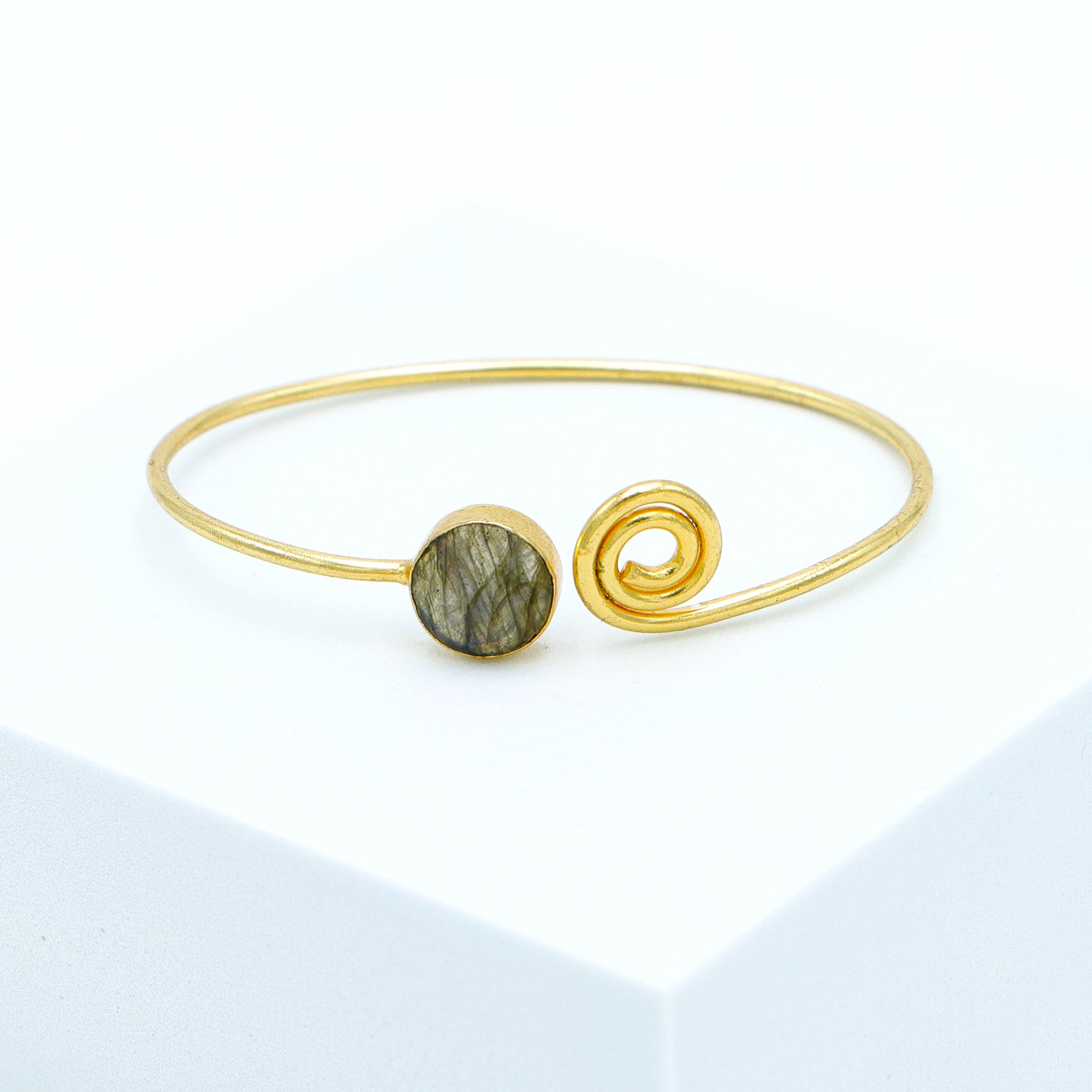 Dua Labradorite Grey Gold-Plated Bangle – Handcrafted Statement Gemstone Bracelet - Dua Online