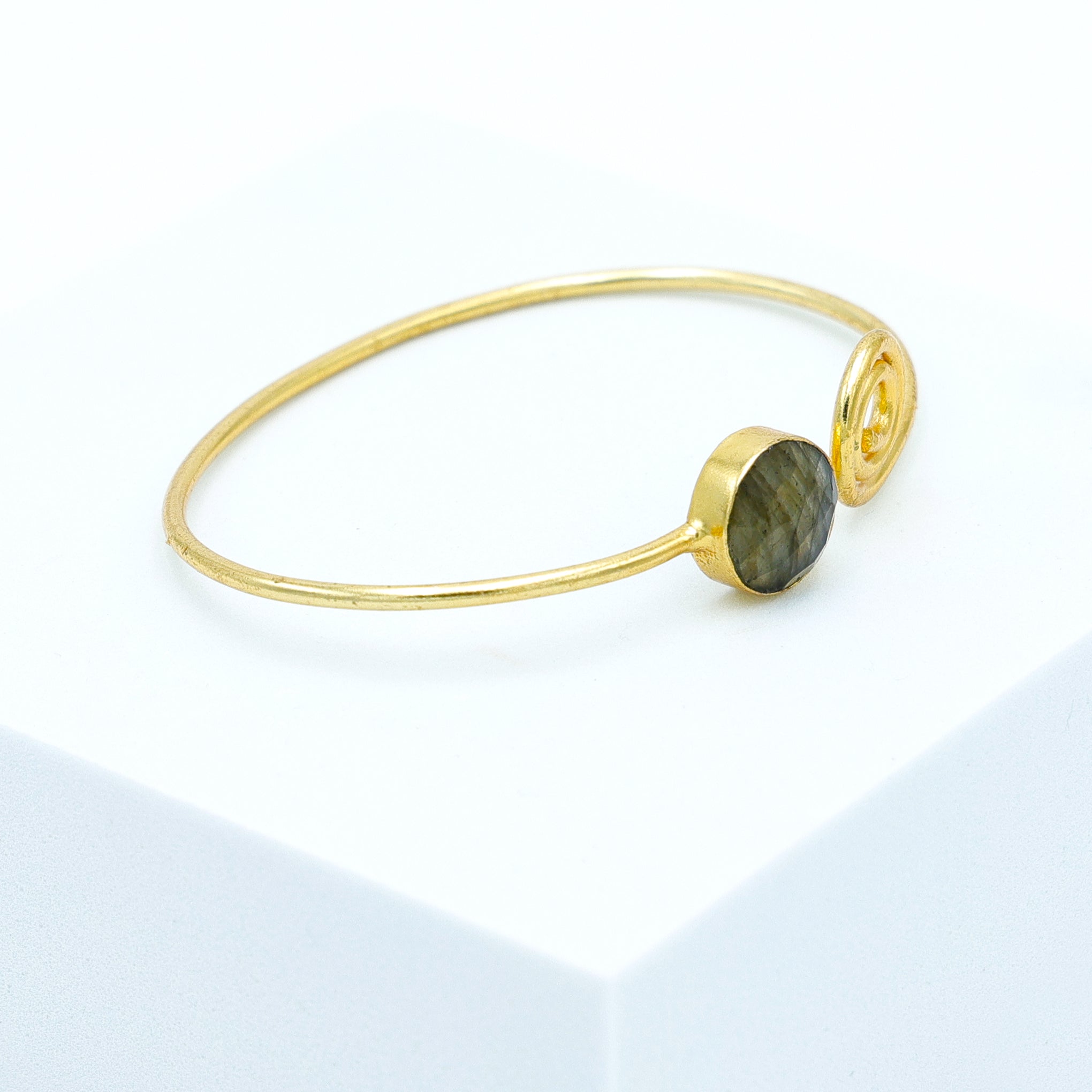 Dua Labradorite Grey Gold-Plated Bangle – Handcrafted Statement Gemstone Bracelet - Dua Online