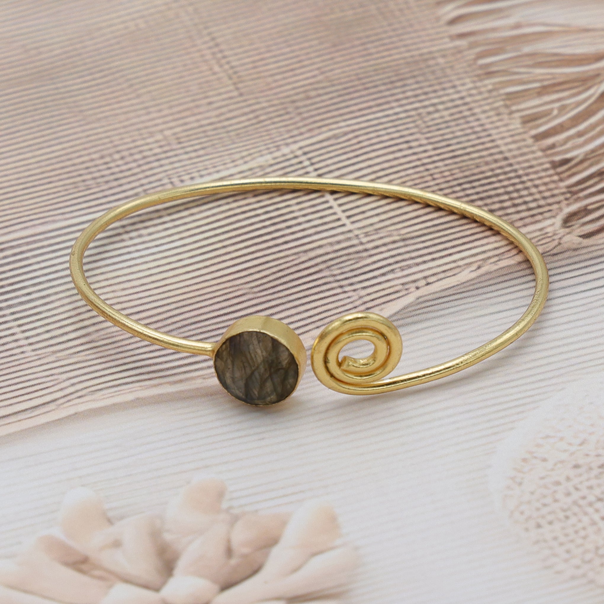 Dua Labradorite Grey Gold-Plated Bangle – Handcrafted Statement Gemstone Bracelet - Dua Online