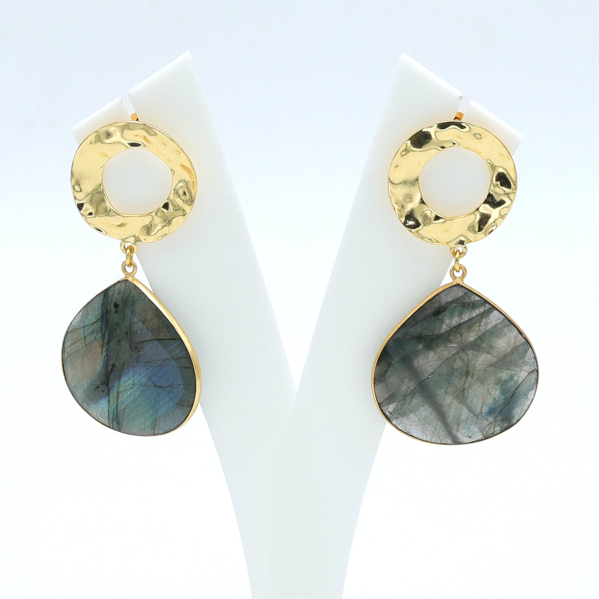 Dua Labradorite Heart Earrings – Handmade Gold-Plated Statement Jewelry - Dua Online