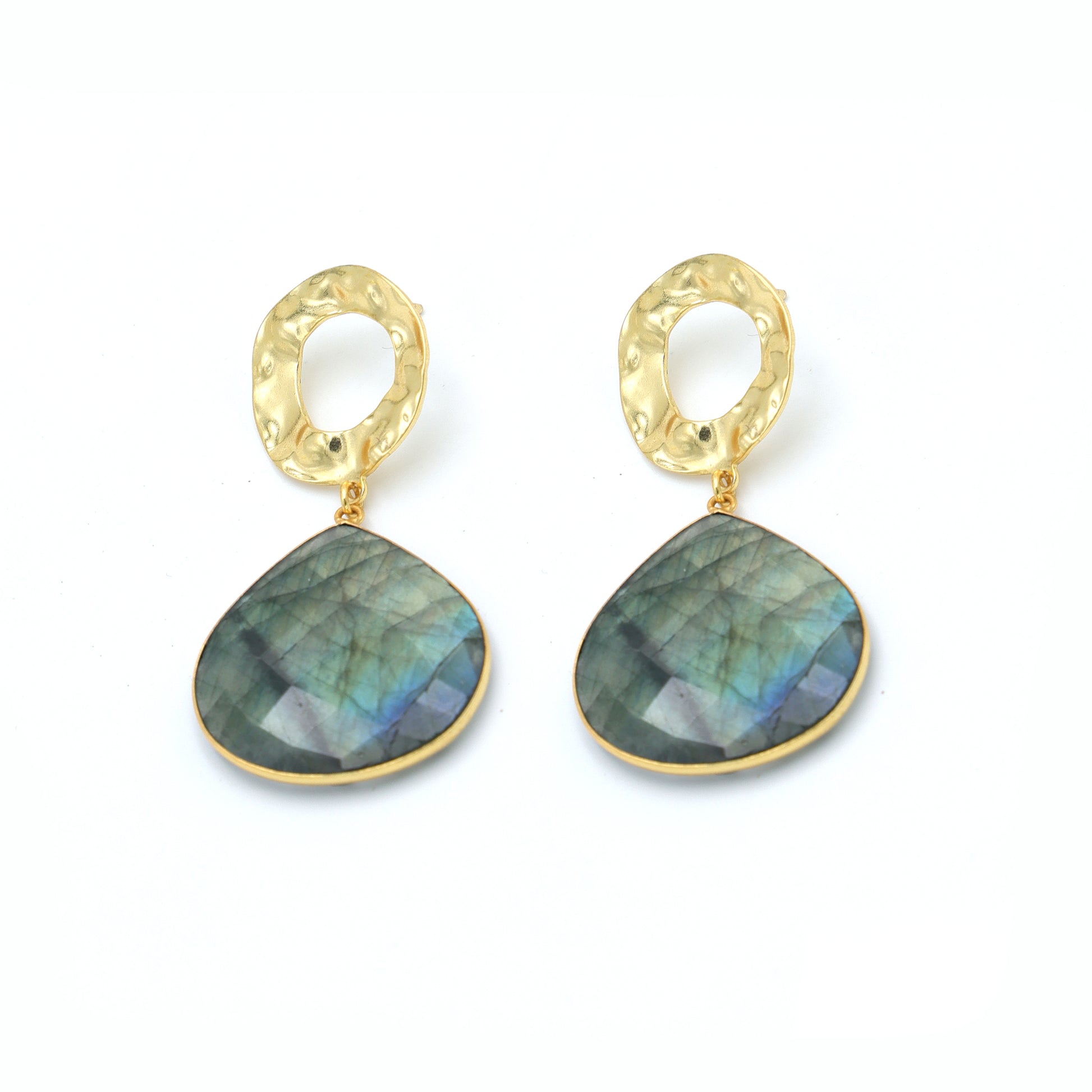 Dua Labradorite Heart Earrings – Handmade Gold-Plated Statement Jewelry - Dua Online