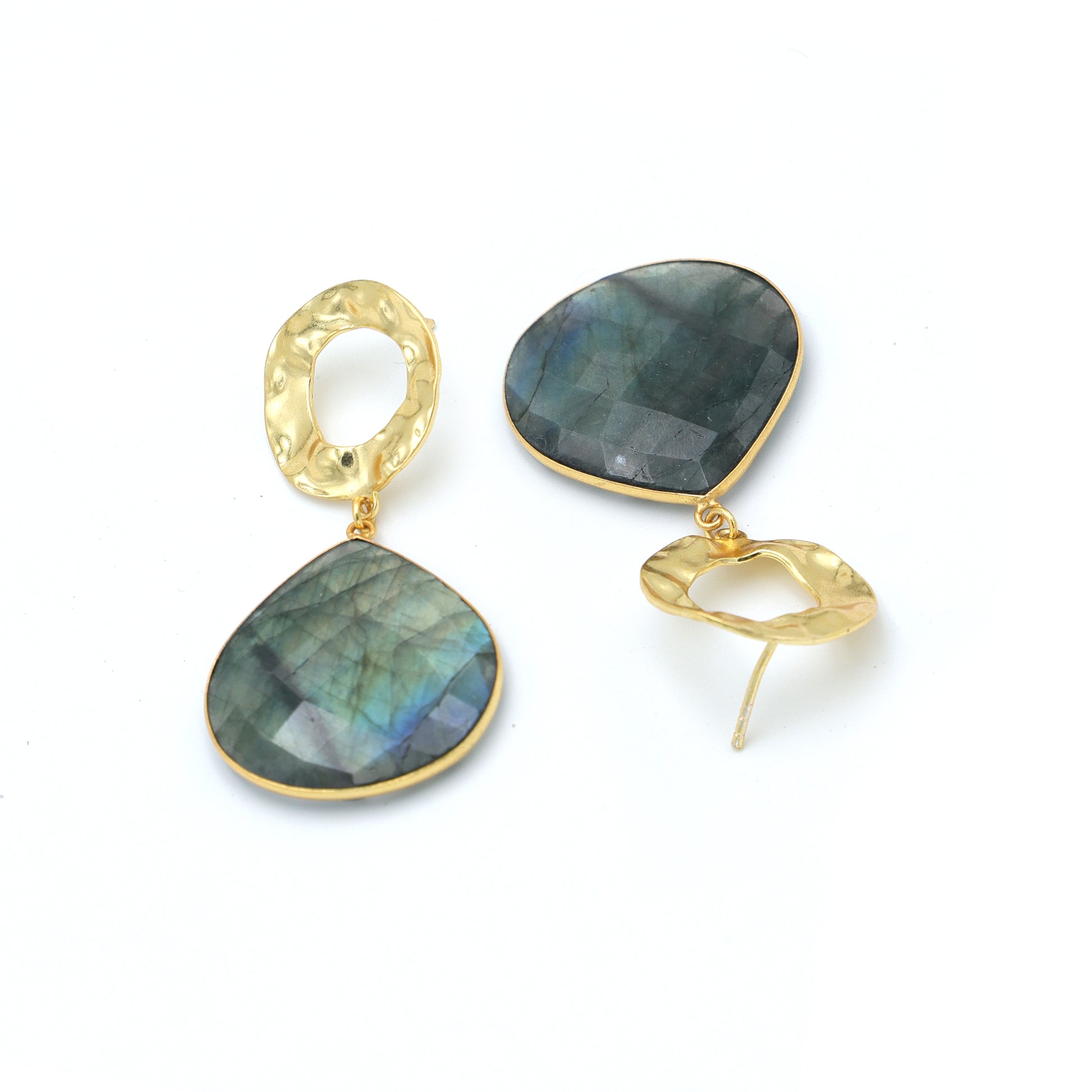 Dua Labradorite Heart Earrings – Handmade Gold-Plated Statement Jewelry - Dua Online