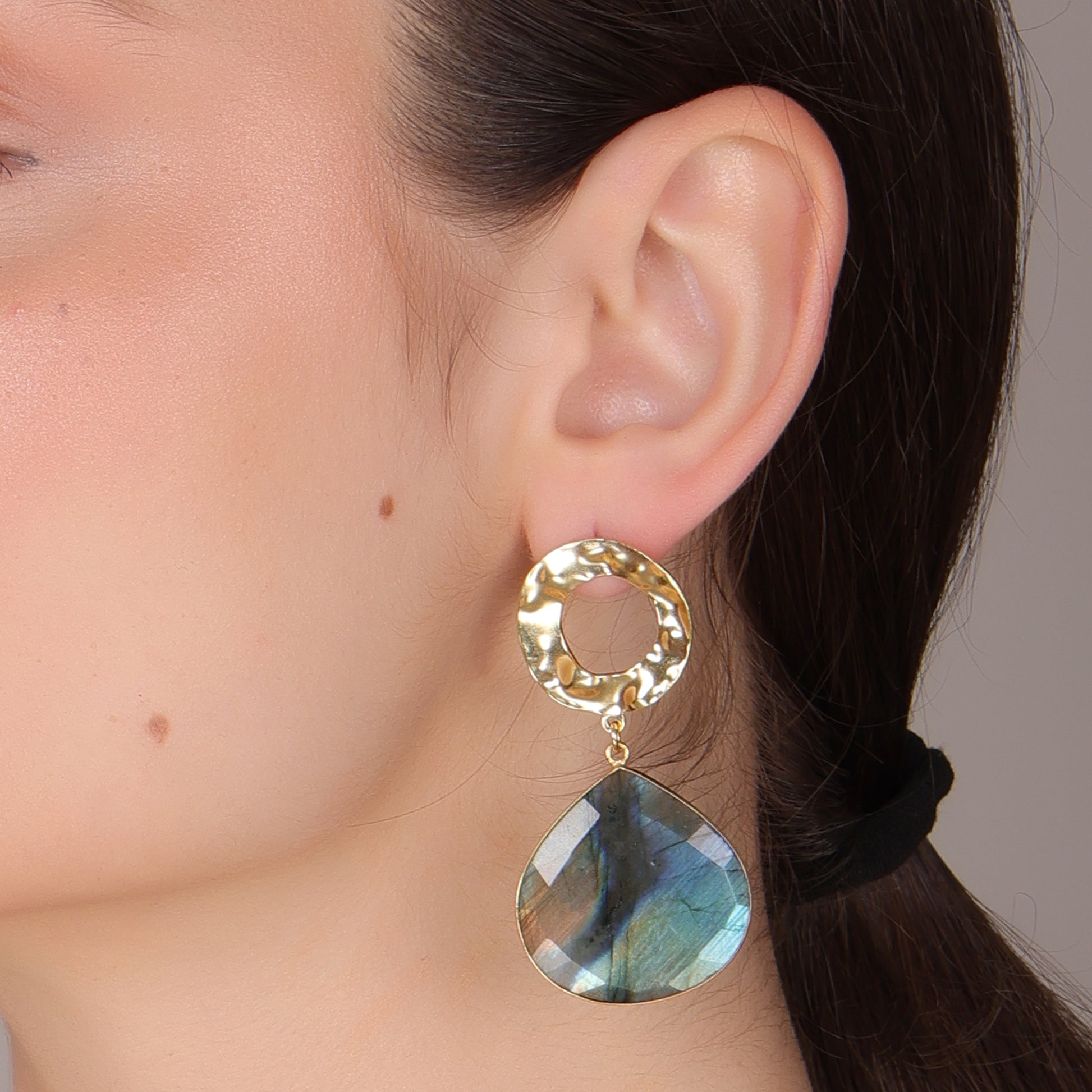 Dua Labradorite Heart Earrings – Handmade Gold-Plated Statement Jewelry - Dua Online