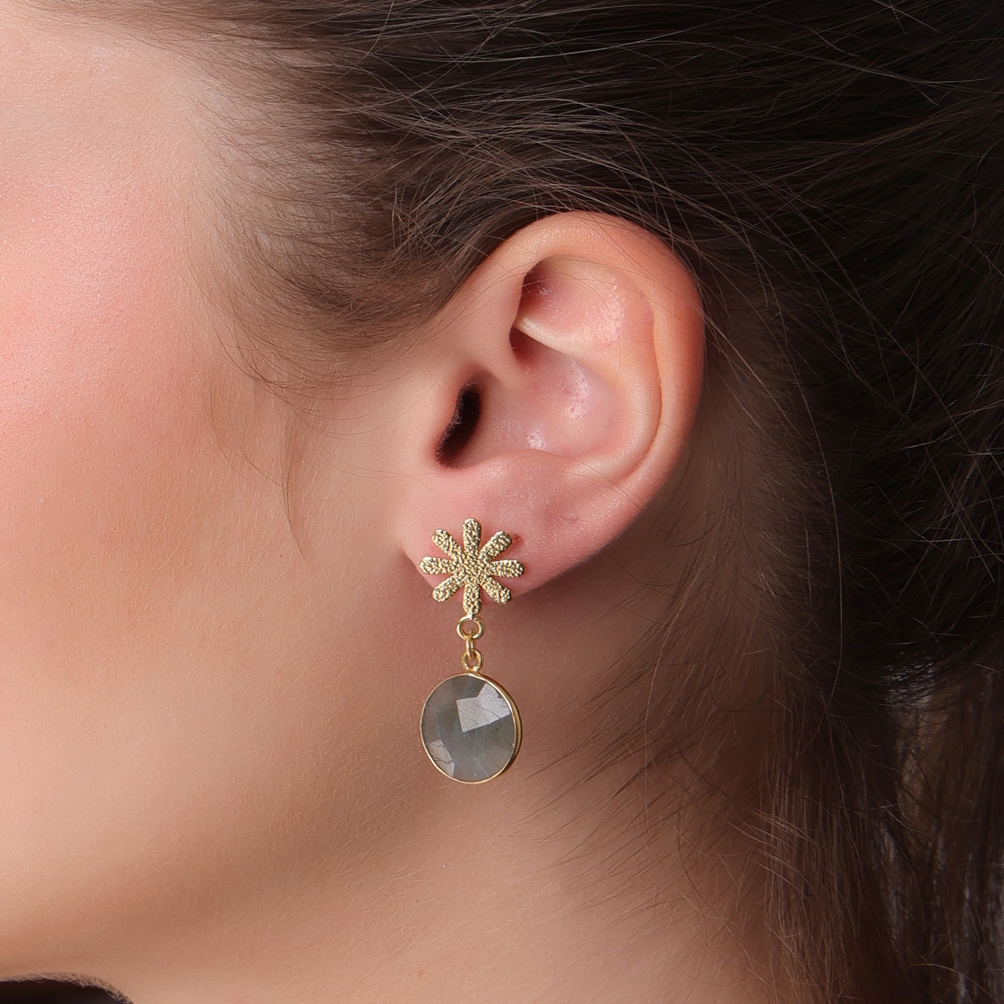 DuaLabradoriteRoundFlowerEarrings_HandmadeGold-PlatedStatementJewelry