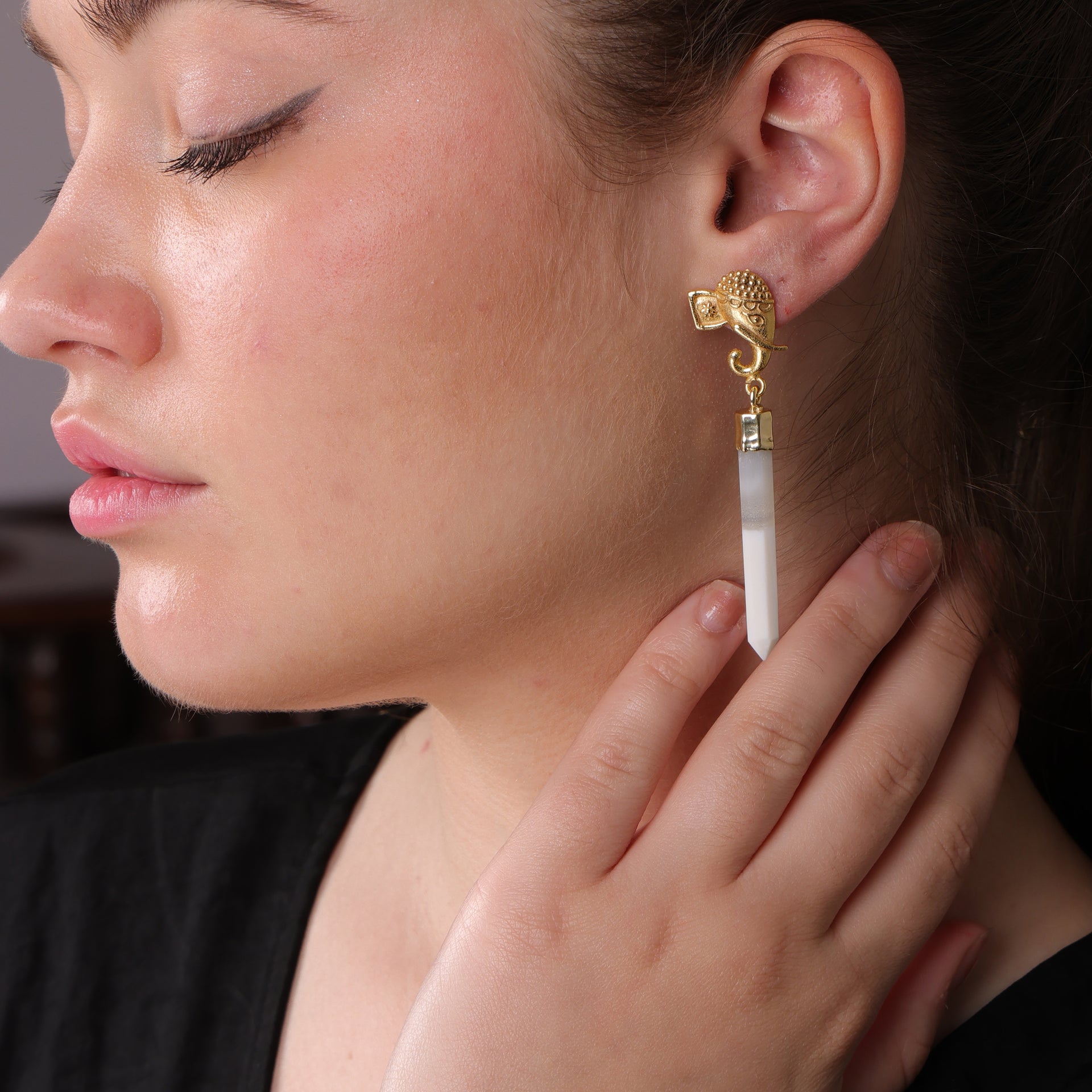 DuaLaceAgatePencilEarrings_HandcraftedGold-PlatedStatementJewelry