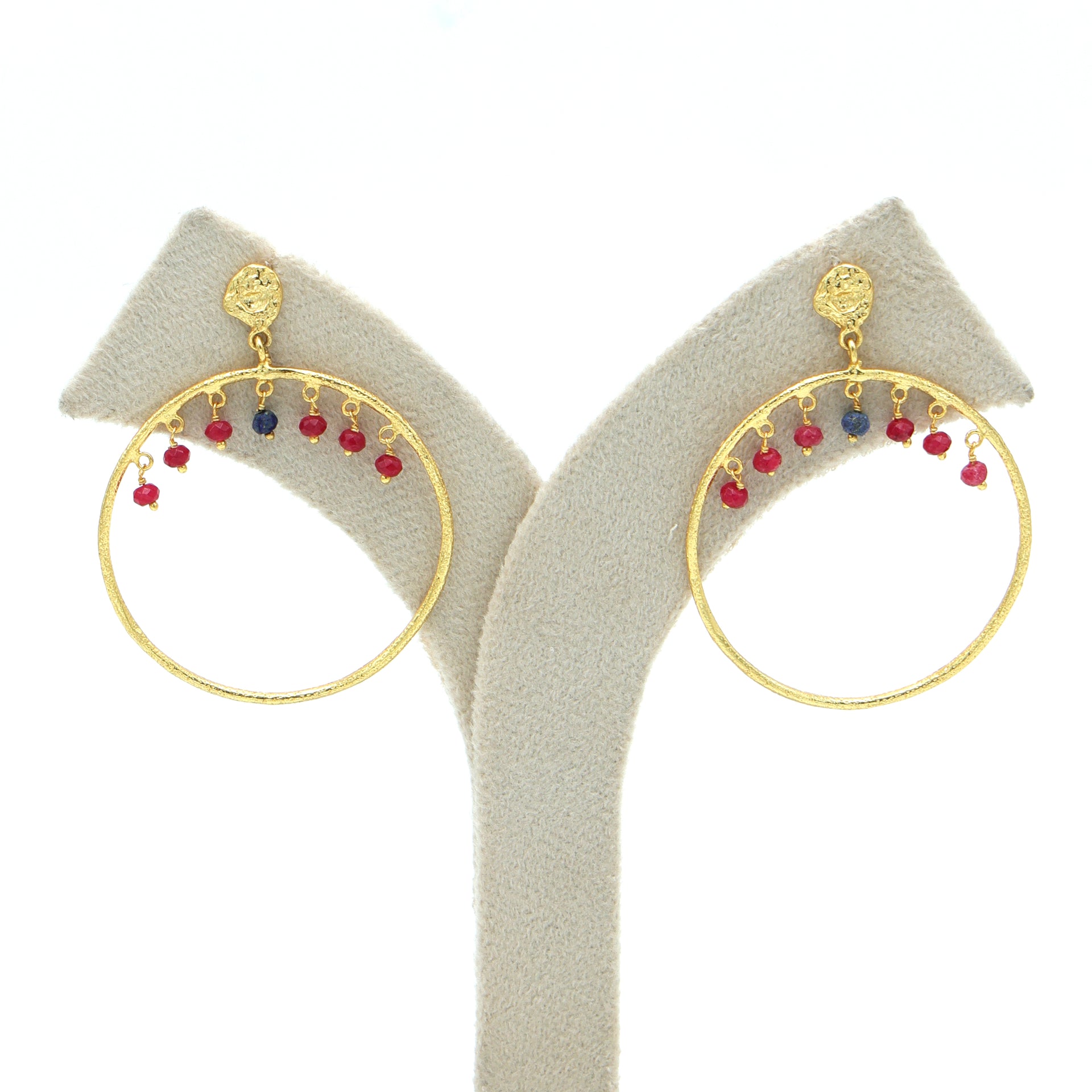 Dua Multicolor Hoop Earrings – Handcrafted Gold-Plated Ruby & Sapphire Quartz Jewelry - Dua Online