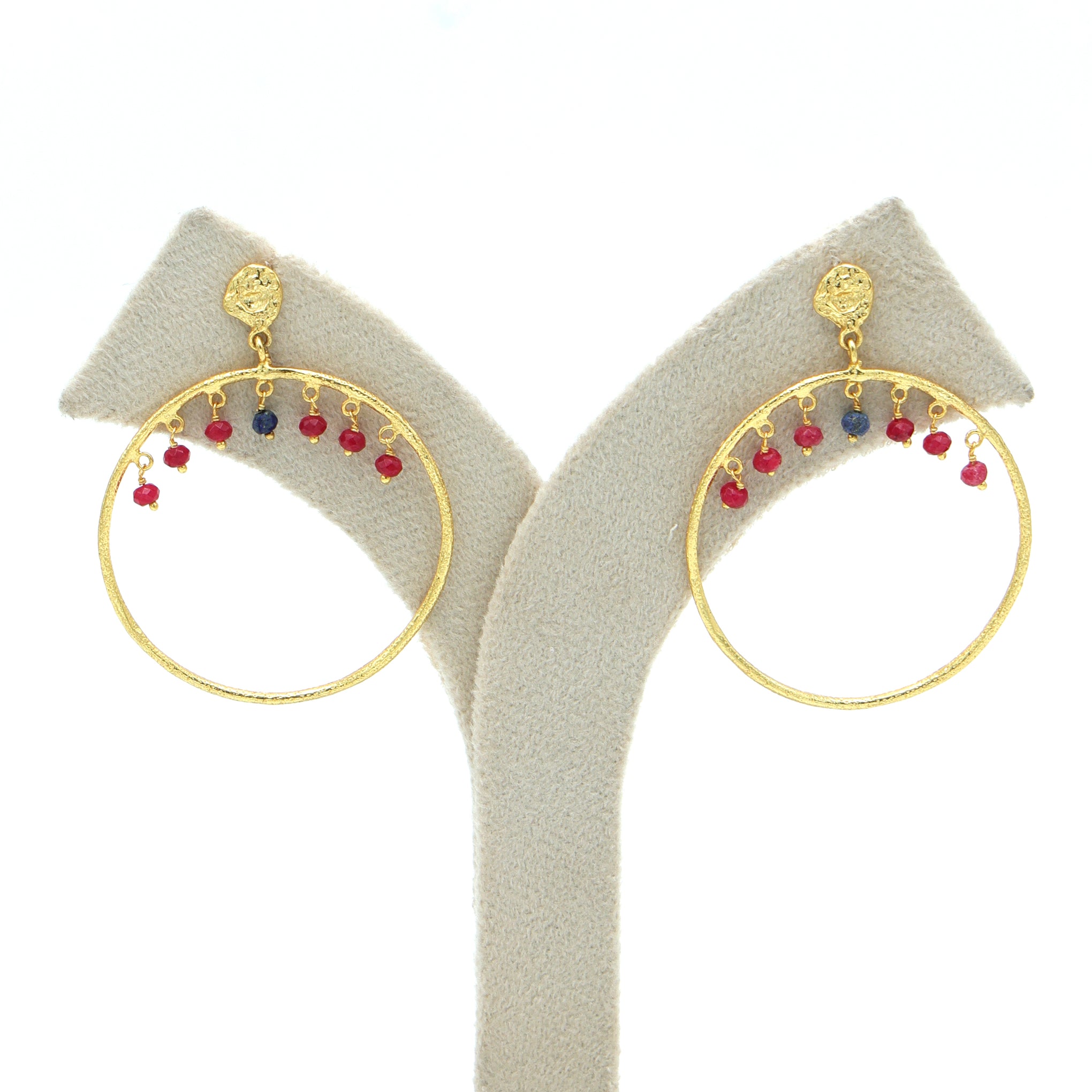 Dua Multicolor Hoop Earrings – Handcrafted Gold-Plated Ruby & Sapphire Quartz Jewelry - Dua Online