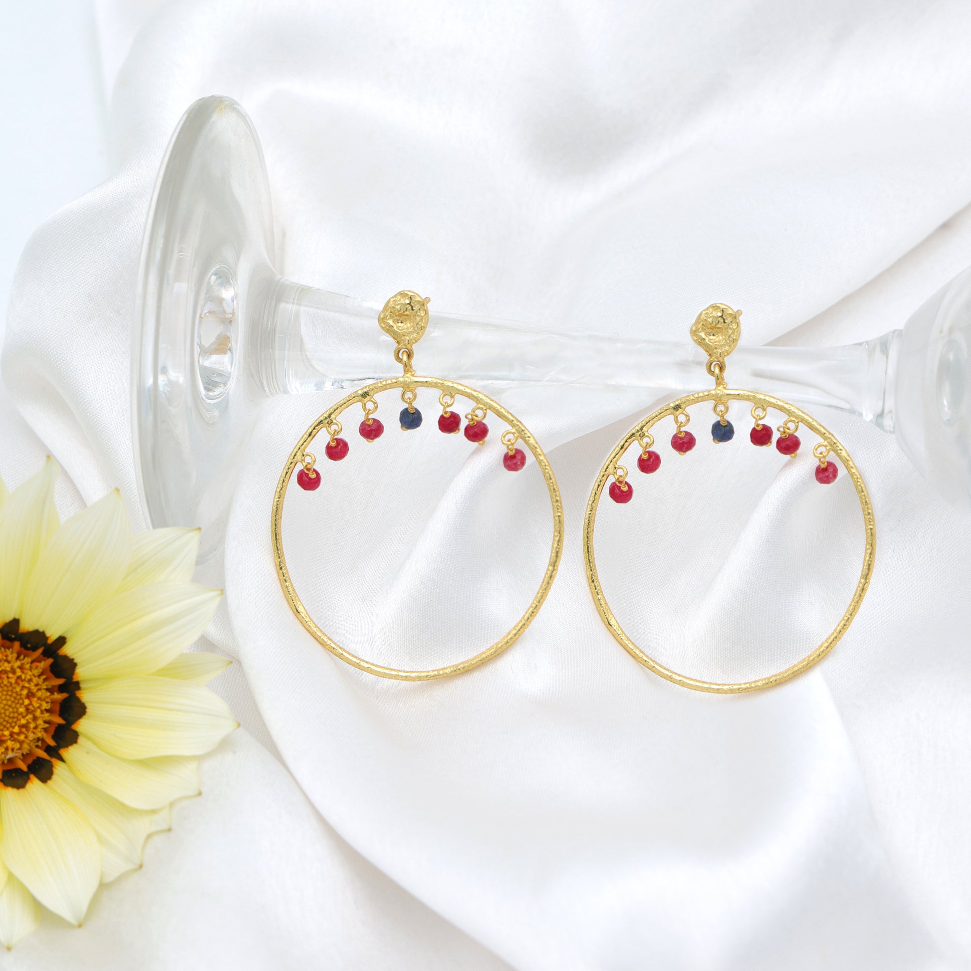 Dua Multicolor Hoop Earrings – Handcrafted Gold-Plated Ruby & Sapphire Quartz Jewelry - Dua Online