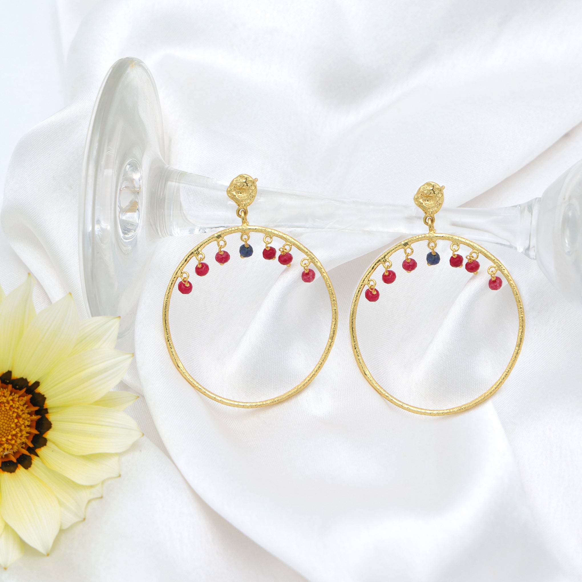 Dua Multicolor Hoop Earrings – Handcrafted Gold-Plated Ruby & Sapphire Quartz Jewelry - Dua Online