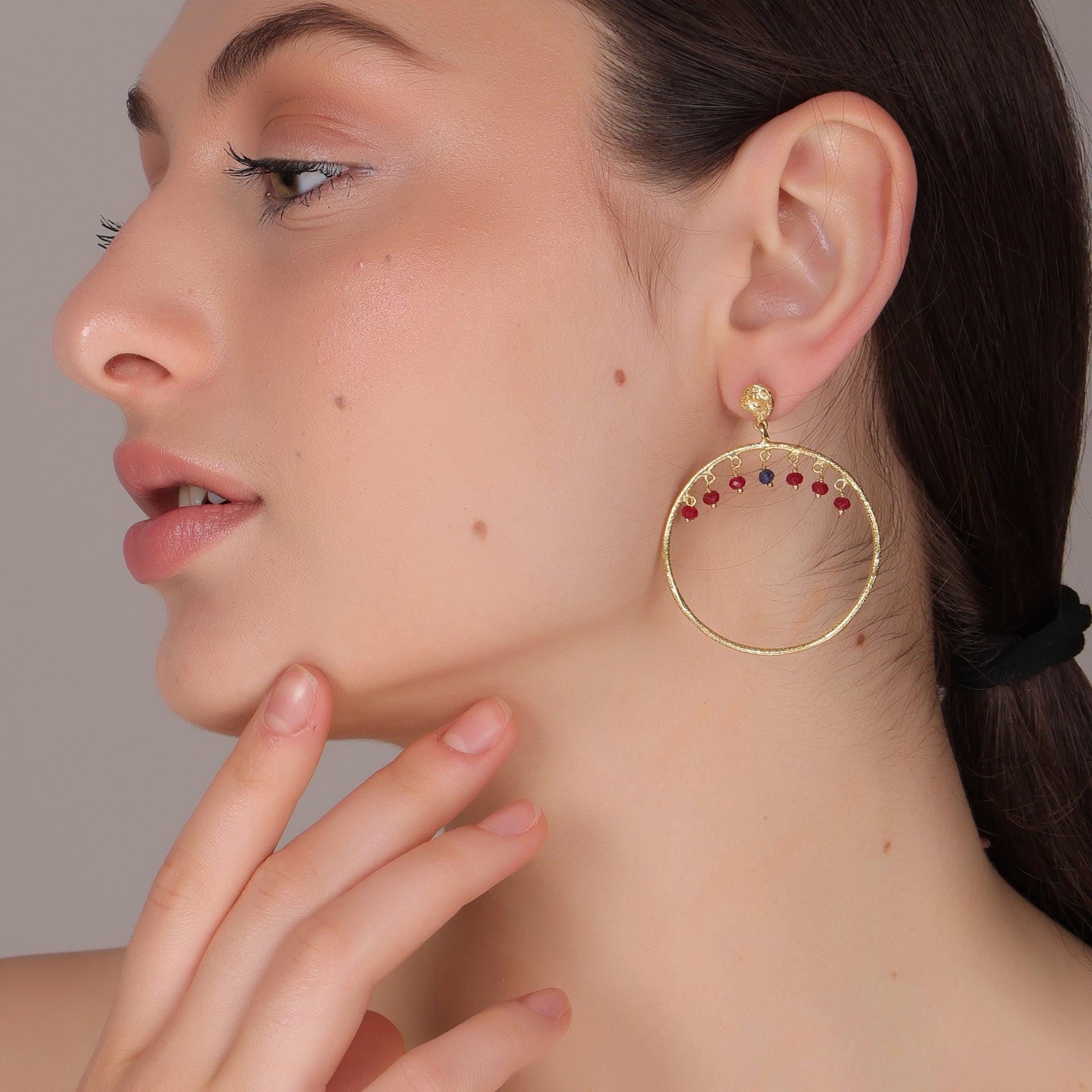 Dua Multicolor Hoop Earrings – Handcrafted Gold-Plated Ruby & Sapphire Quartz Jewelry - Dua Online