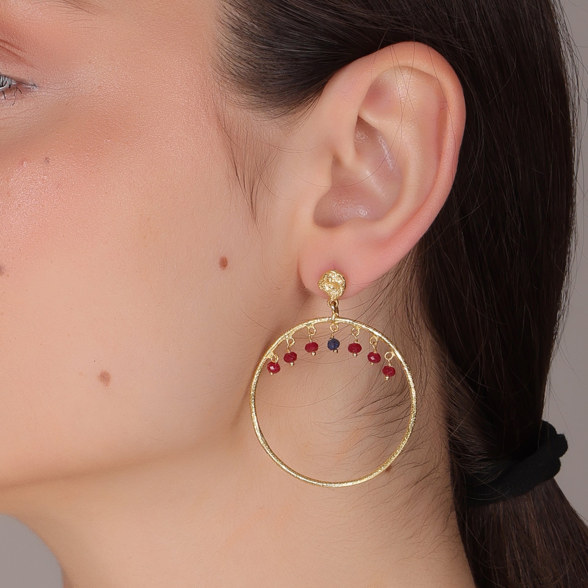 Dua Multicolor Hoop Earrings – Handcrafted Gold-Plated Ruby & Sapphire Quartz Jewelry - Dua Online