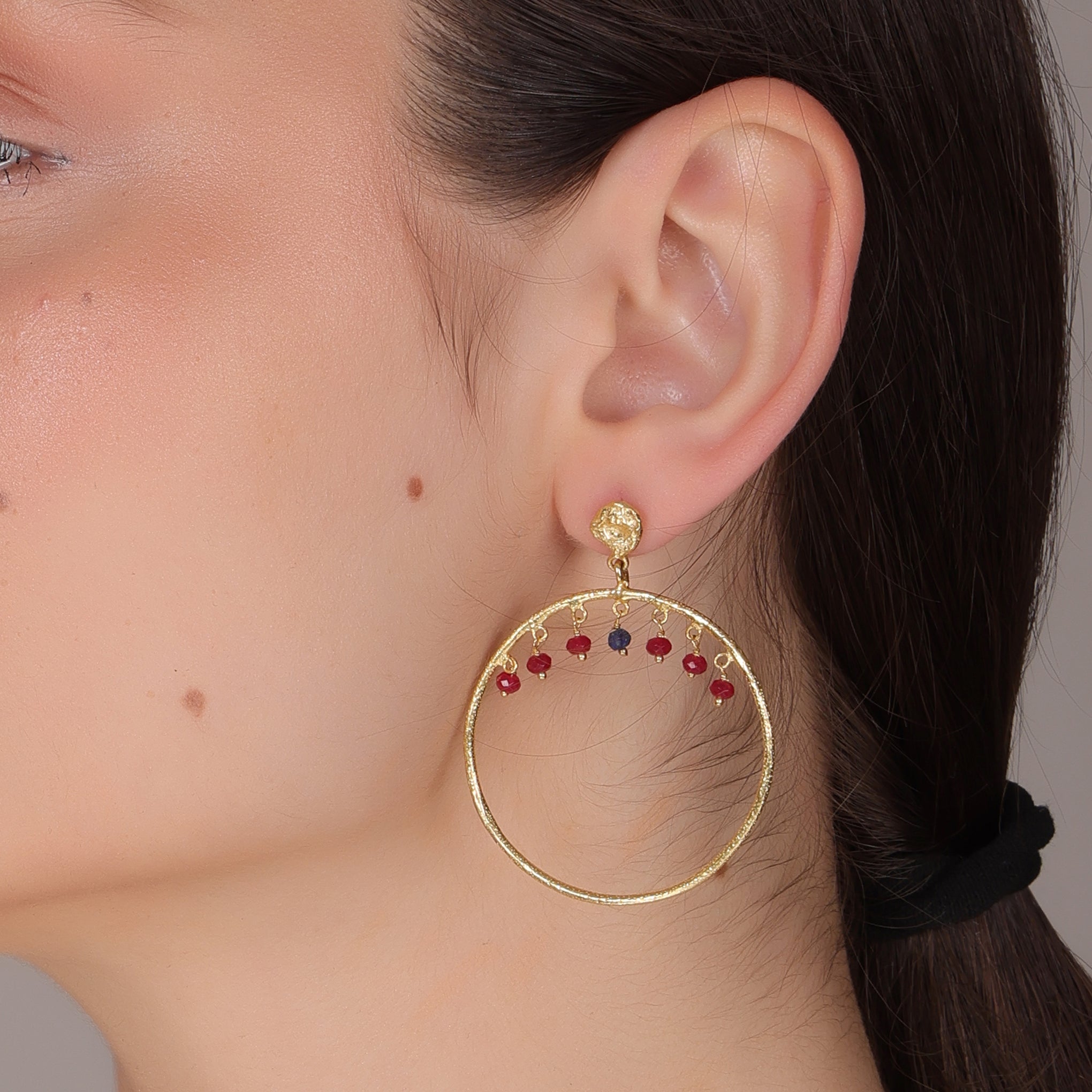 Dua Multicolor Hoop Earrings – Handcrafted Gold-Plated Ruby & Sapphire Quartz Jewelry - Dua Online