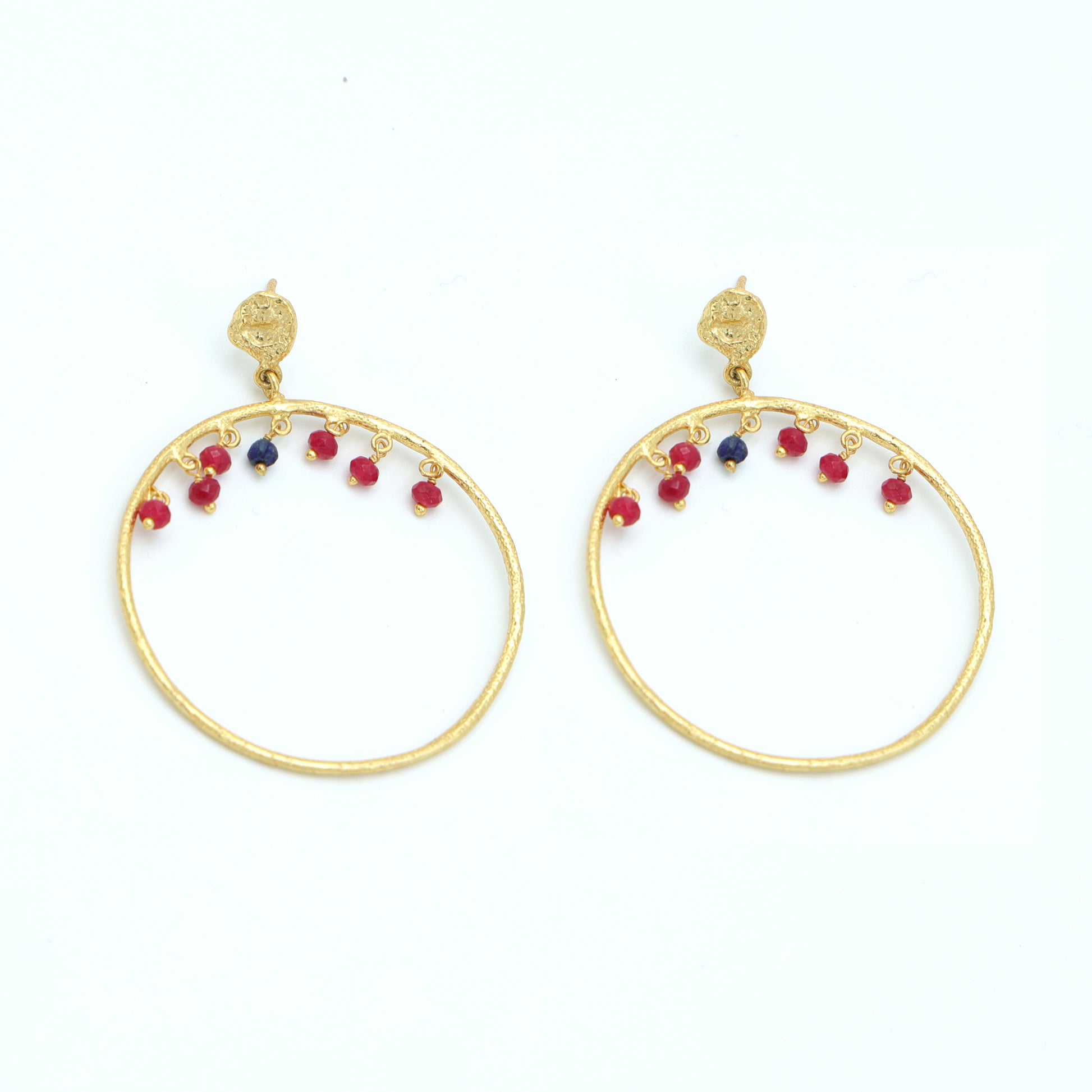 Dua Multicolor Hoop Earrings – Handcrafted Gold-Plated Ruby & Sapphire Quartz Jewelry - Dua Online