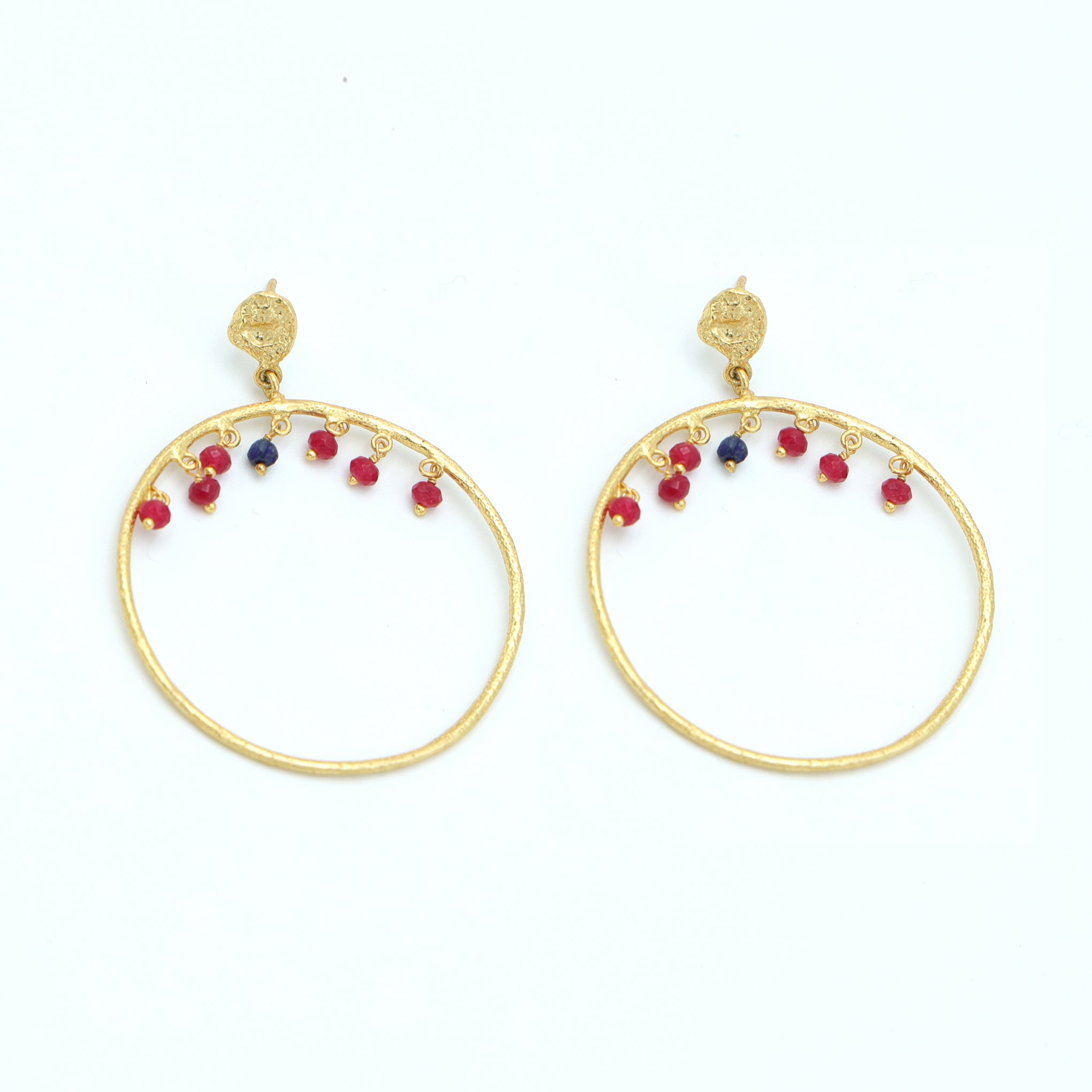 Dua Multicolor Hoop Earrings – Handcrafted Gold-Plated Ruby & Sapphire Quartz Jewelry - Dua Online