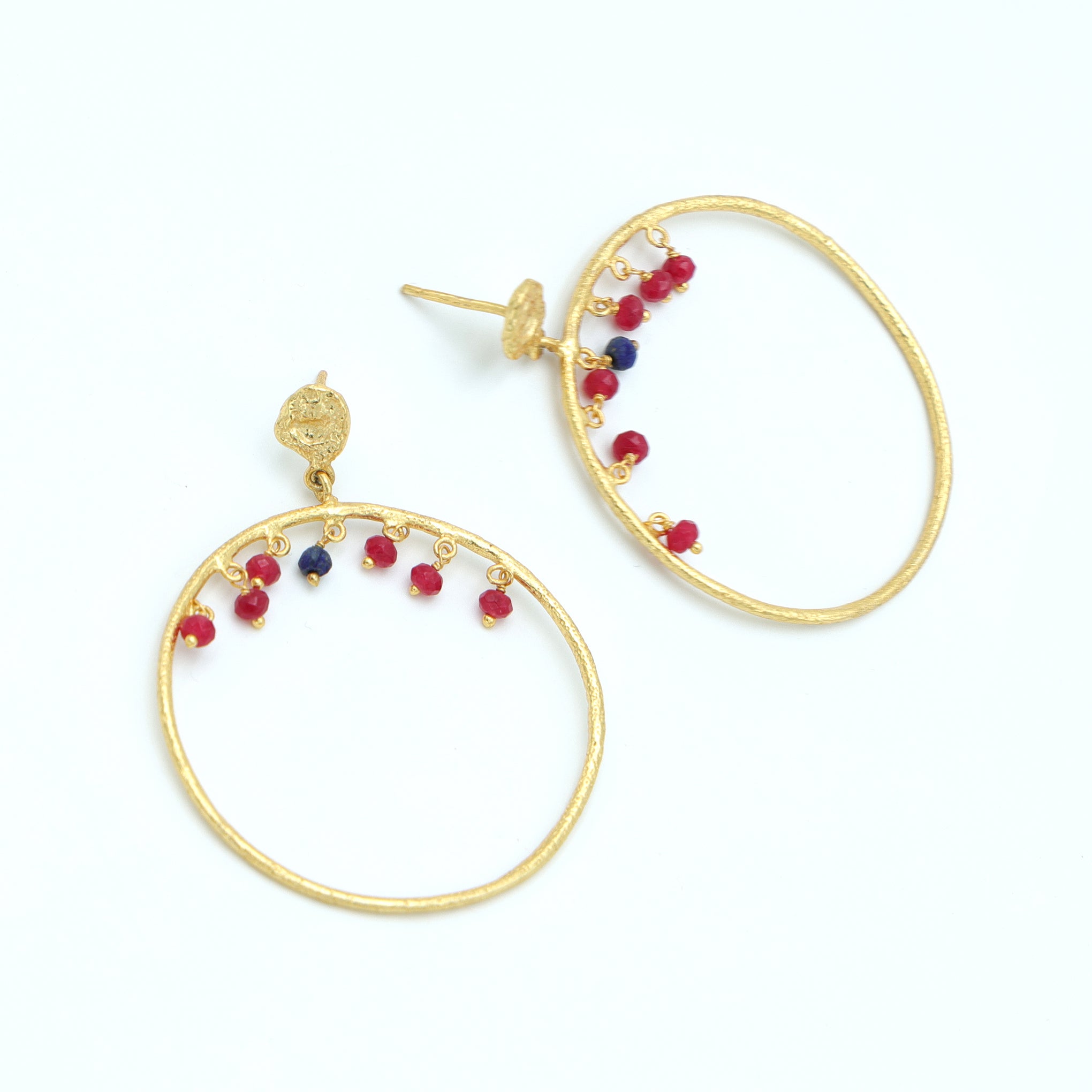 Dua Multicolor Hoop Earrings – Handcrafted Gold-Plated Ruby & Sapphire Quartz Jewelry - Dua Online