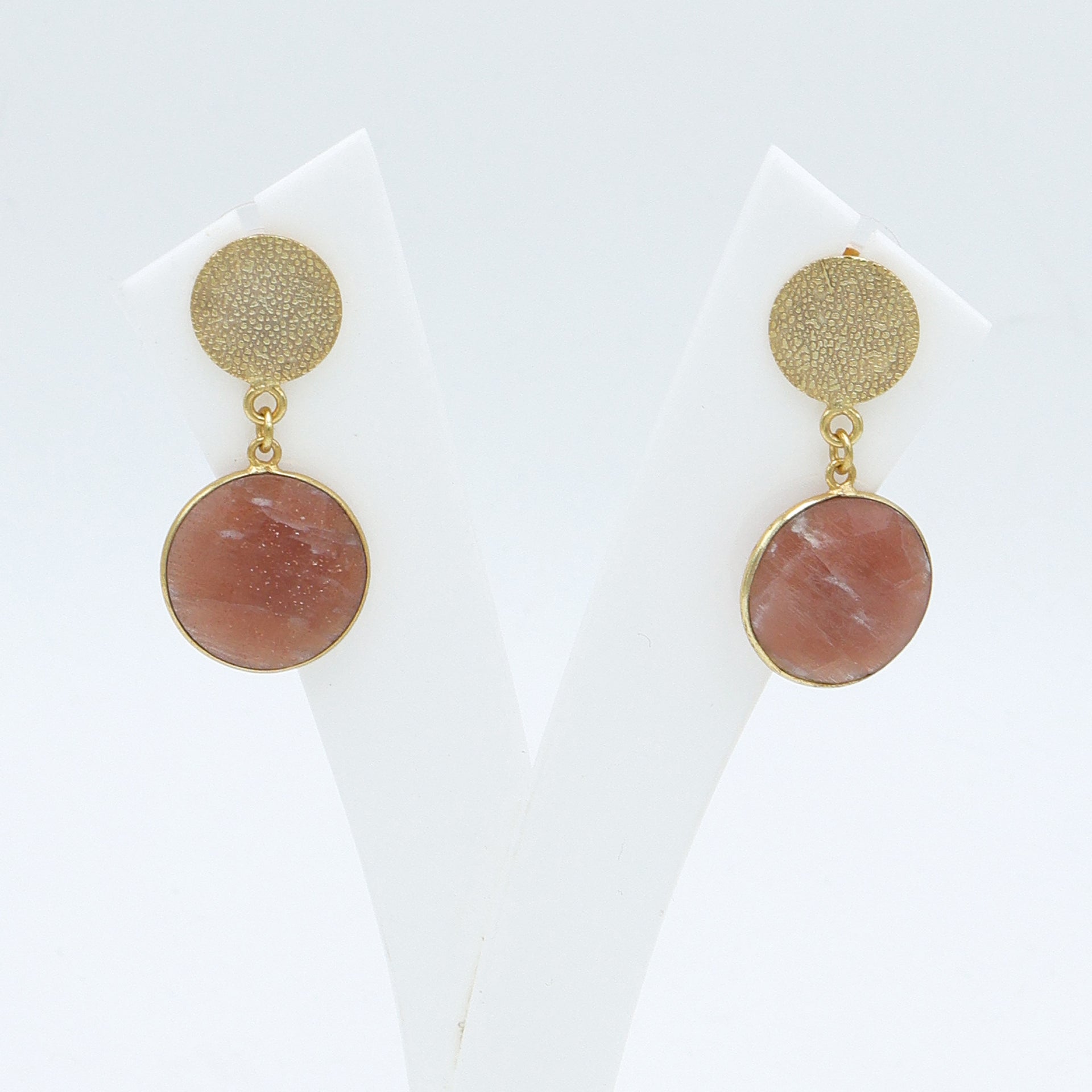 Dua Peach Moonstone Gold-Plated Earrings – Elegant Handcrafted Minimalist Jewelry for Women