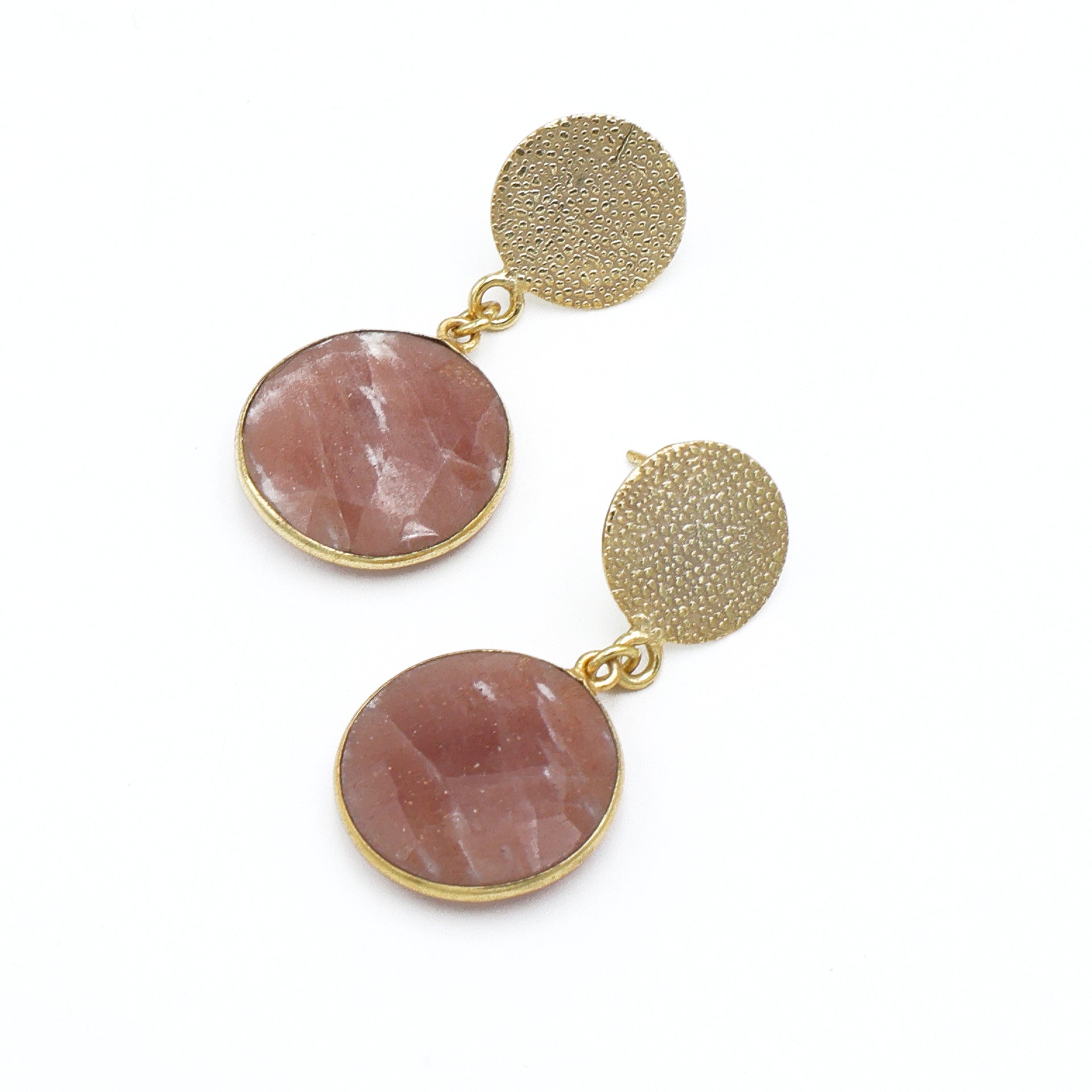 Dua Peach Moonstone Gold-Plated Earrings – Elegant Handcrafted Minimalist Jewelry for Women