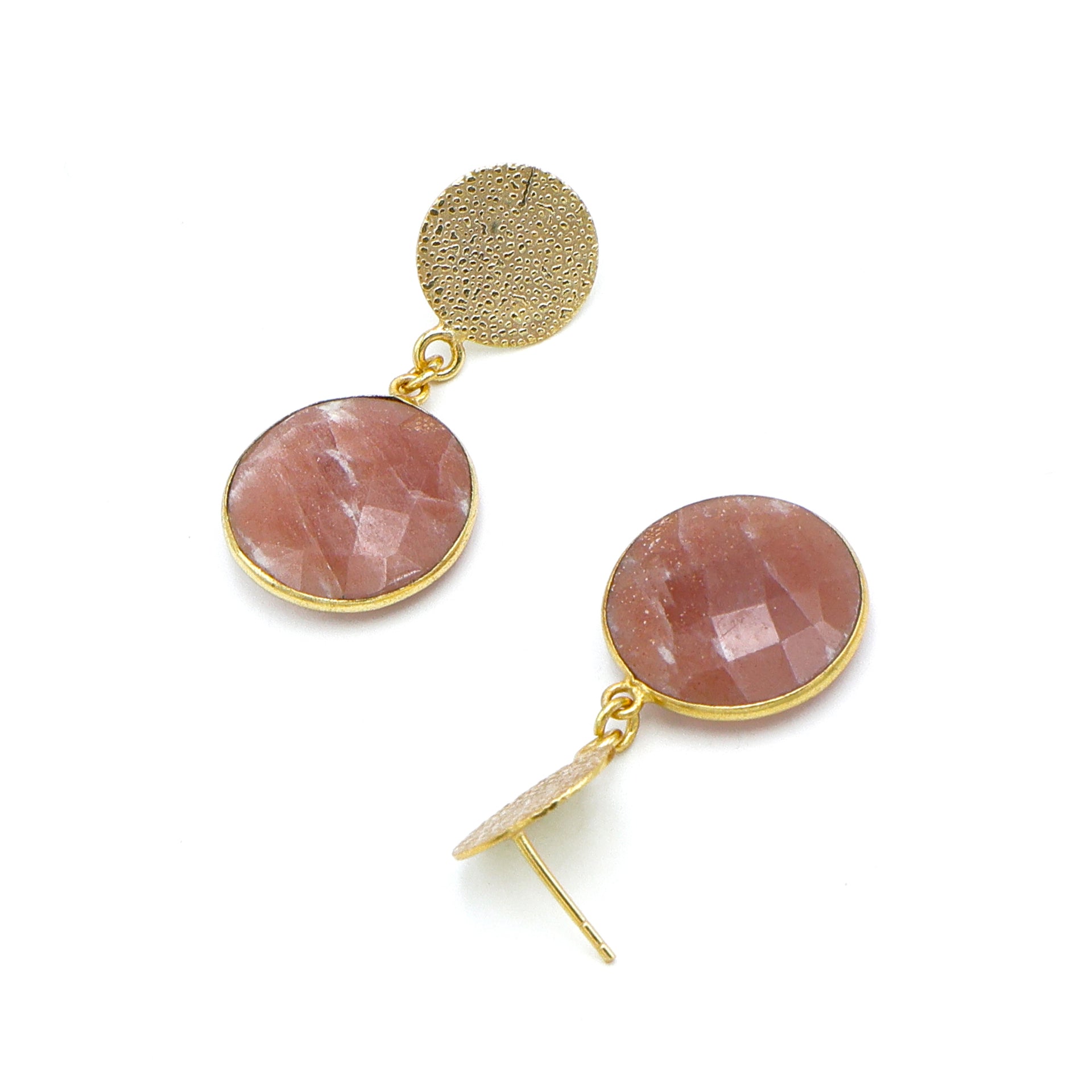 Dua Peach Moonstone Gold-Plated Earrings – Elegant Handcrafted Minimalist Jewelry for Women