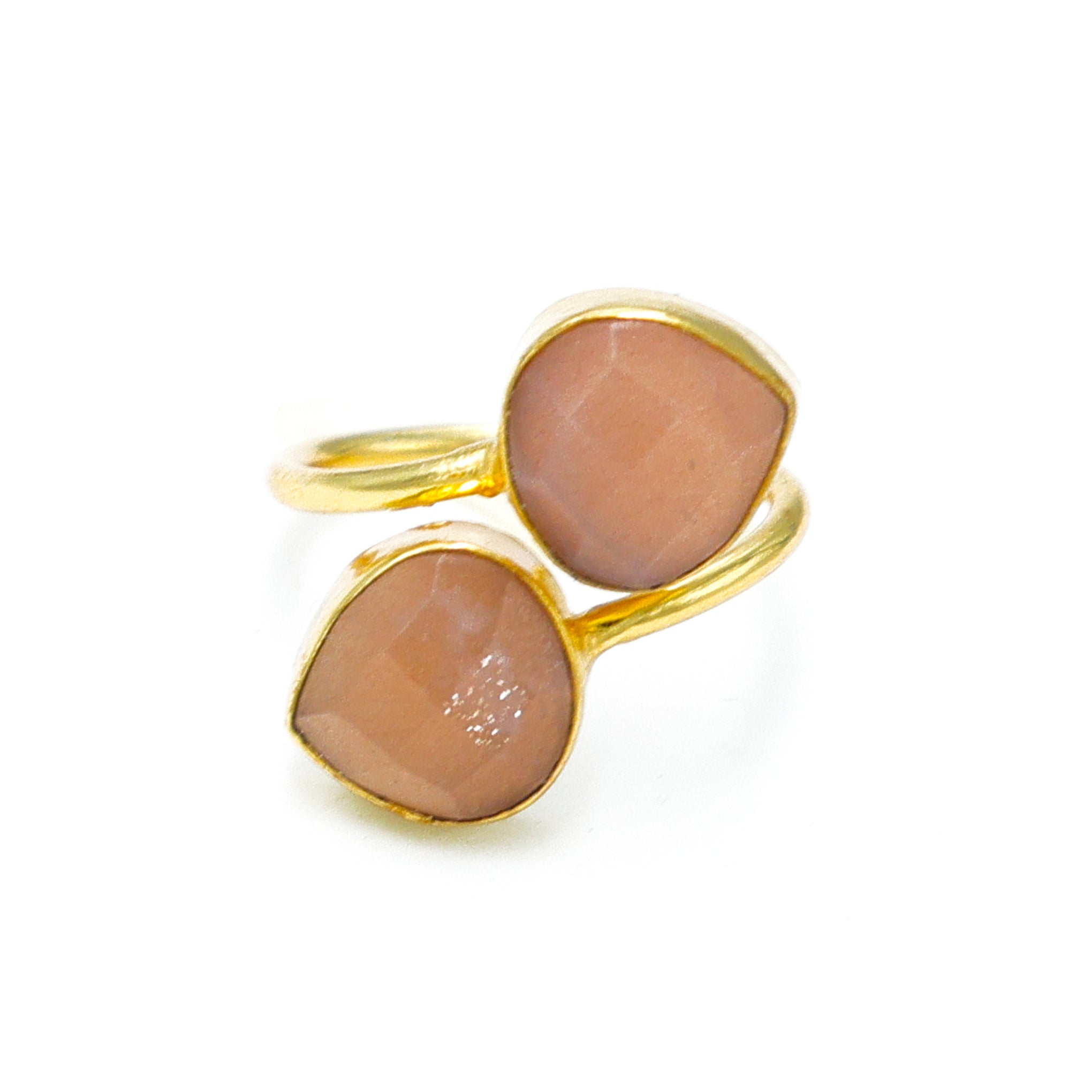 Dua Peach Moonstone Heart Ring | Elegant Gold Plated Adjustable Ring