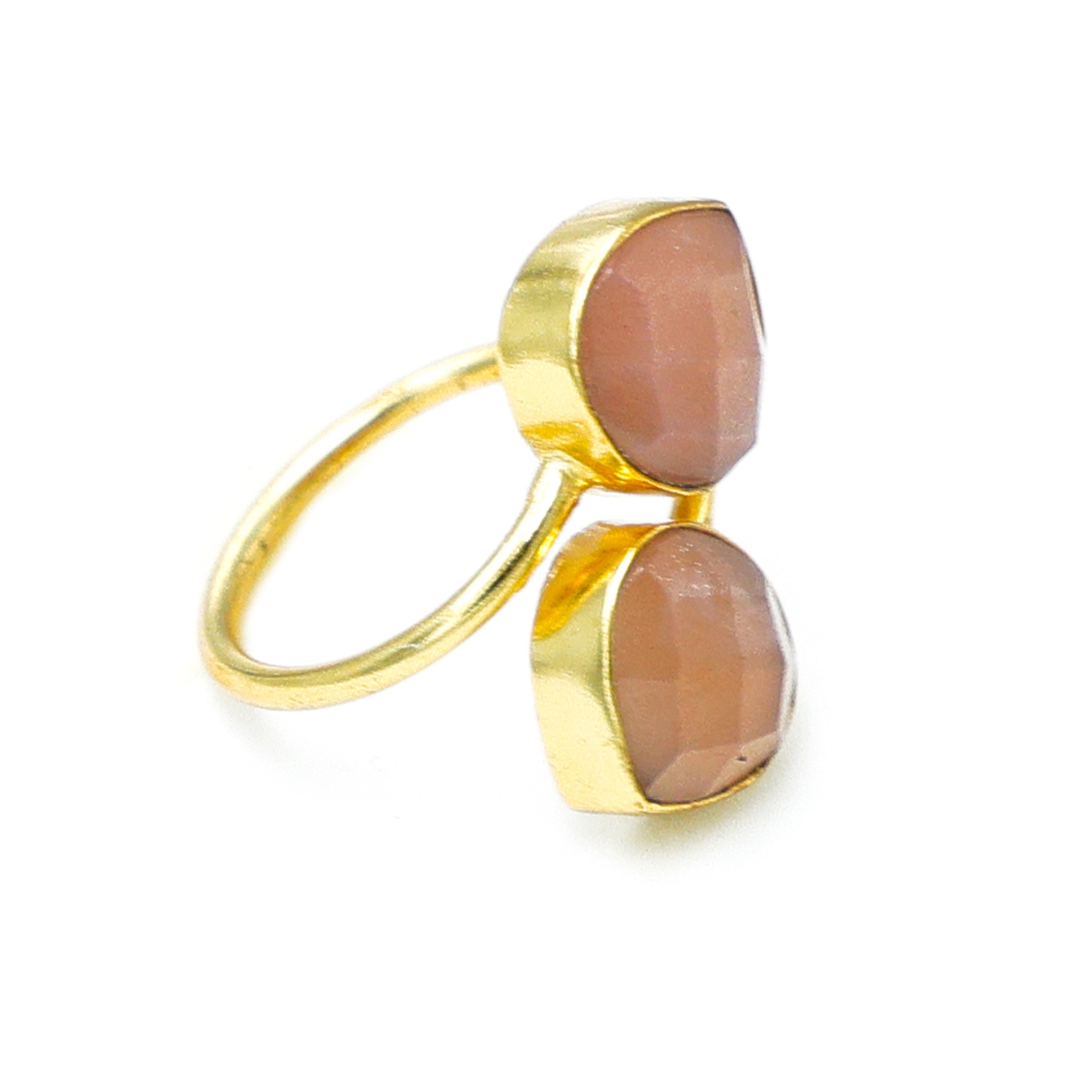Dua Peach Moonstone Heart Ring | Elegant Gold Plated Adjustable Ring
