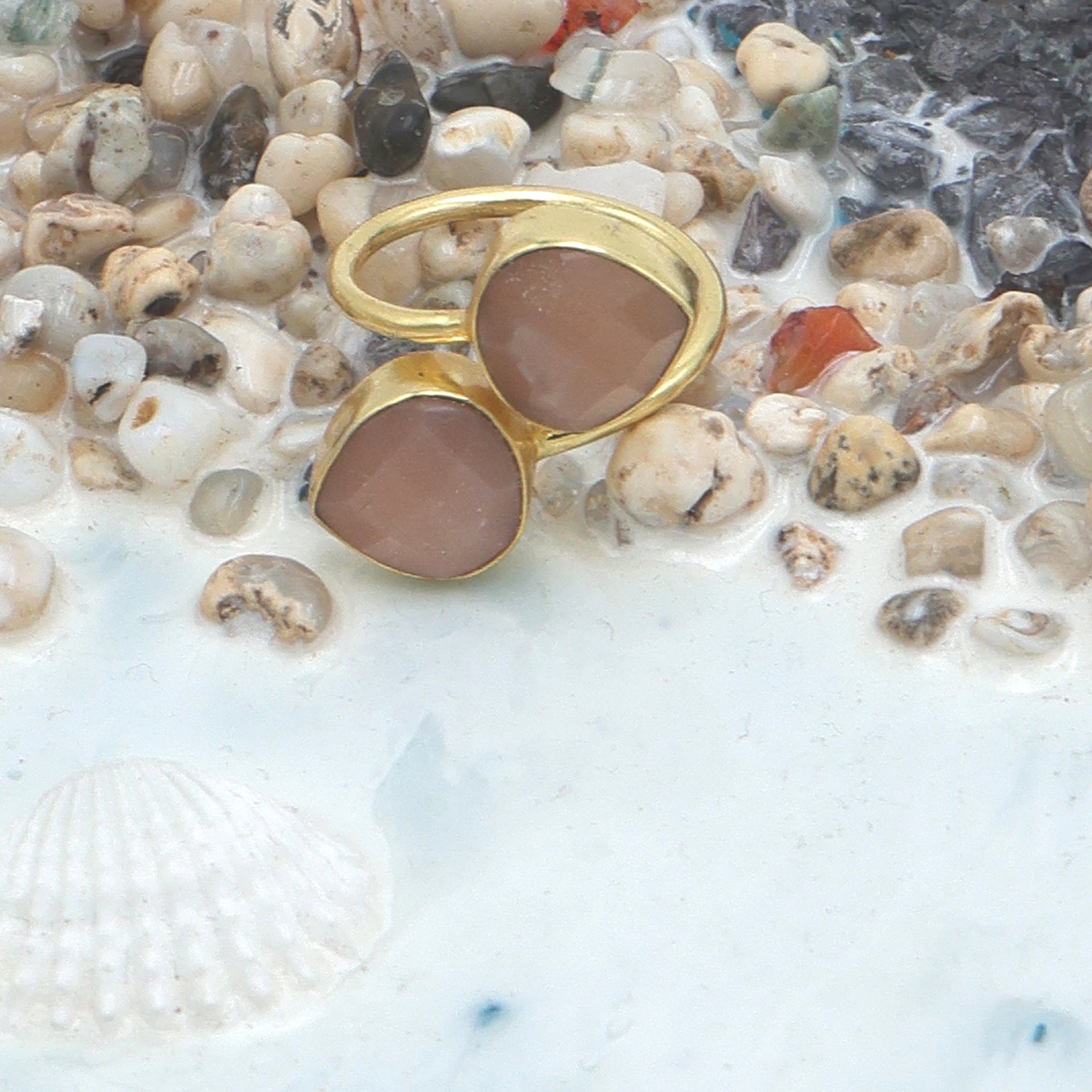 Dua Peach Moonstone Heart Ring | Elegant Gold Plated Adjustable Ring