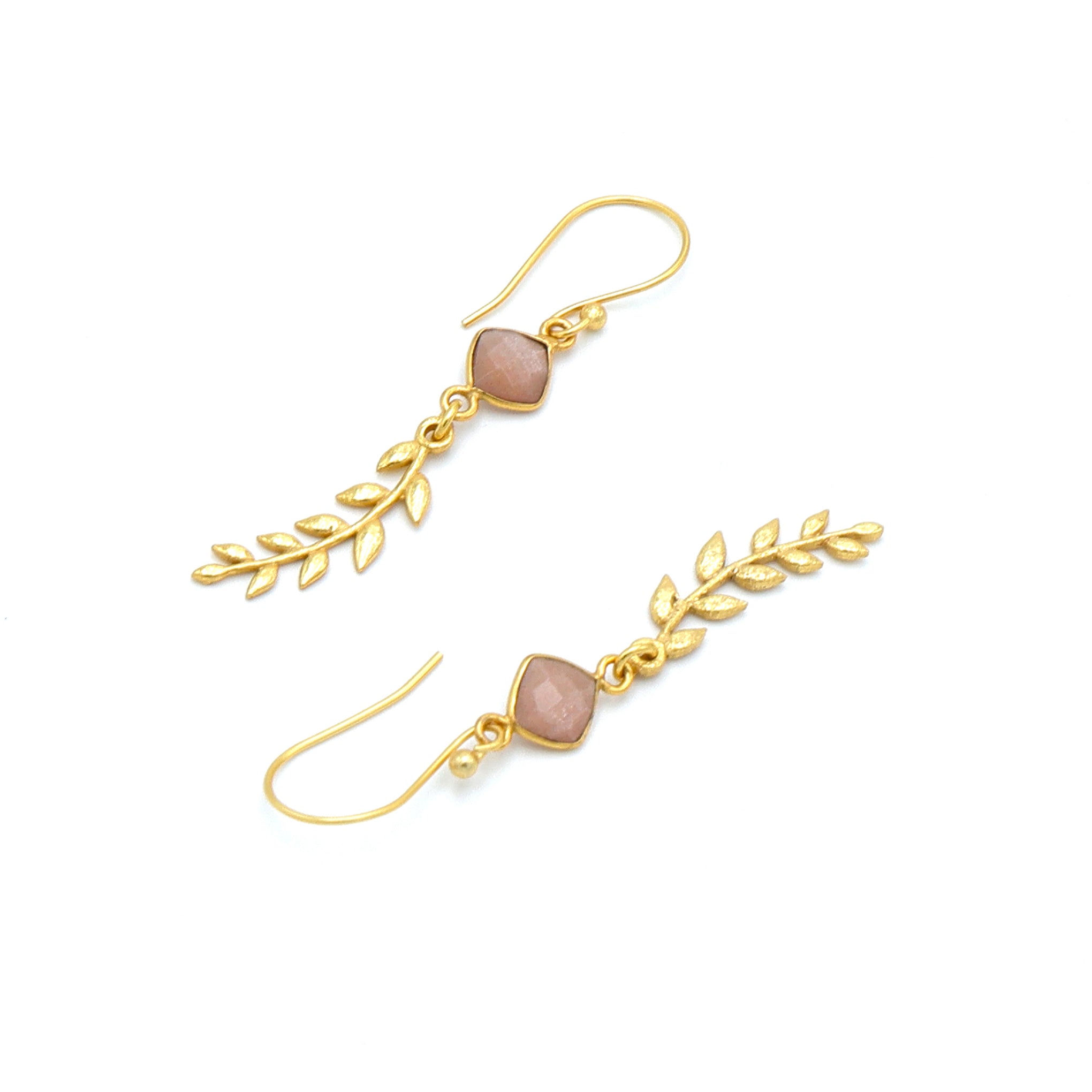 DuaPeachMoonstoneLeafEarrings_HandmadeGold-PlatedElegantJewelry