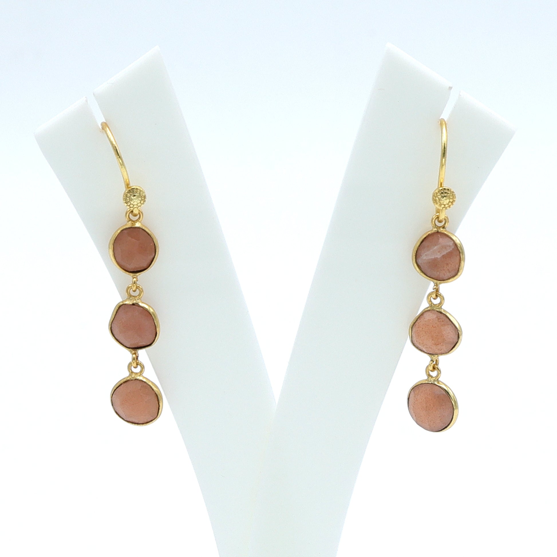 DuaPeachMoonstoneUnshapeEarringsHandmadeGoldPlatedElegantJewelry