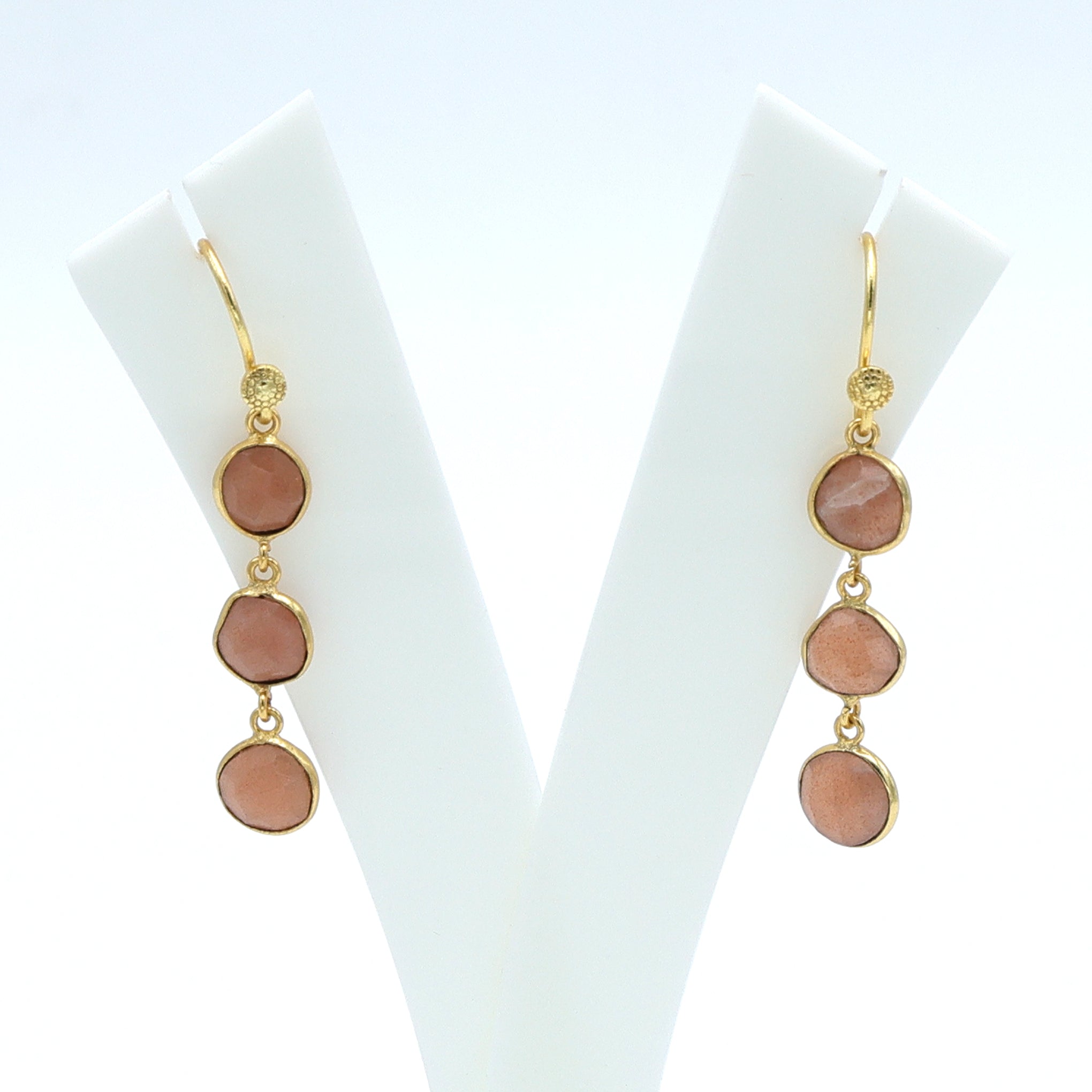 DuaPeachMoonstoneUnshapeEarringsHandmadeGoldPlatedElegantJewelry