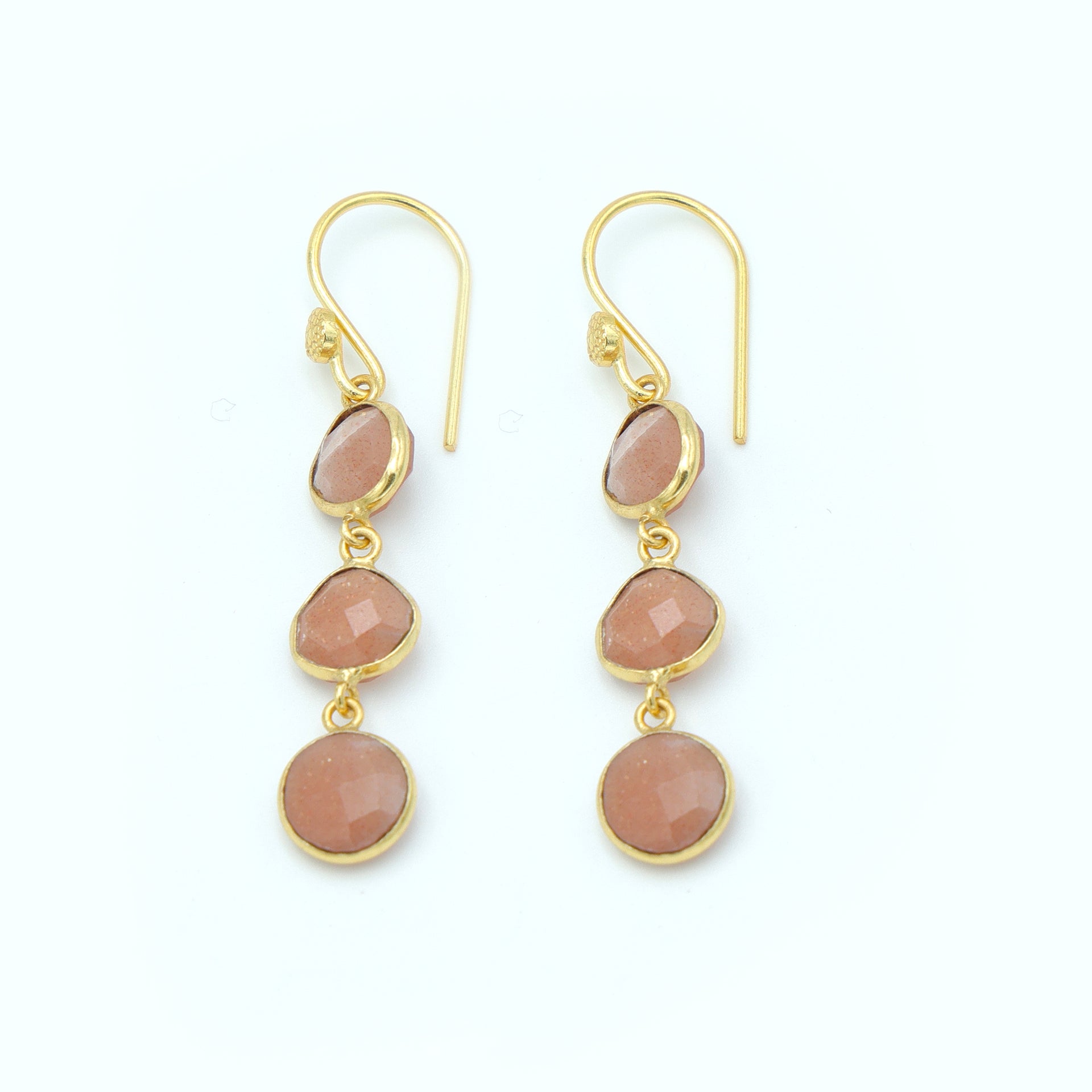 DuaPeachMoonstoneUnshapeEarringsHandmadeGoldPlatedElegantJewelry