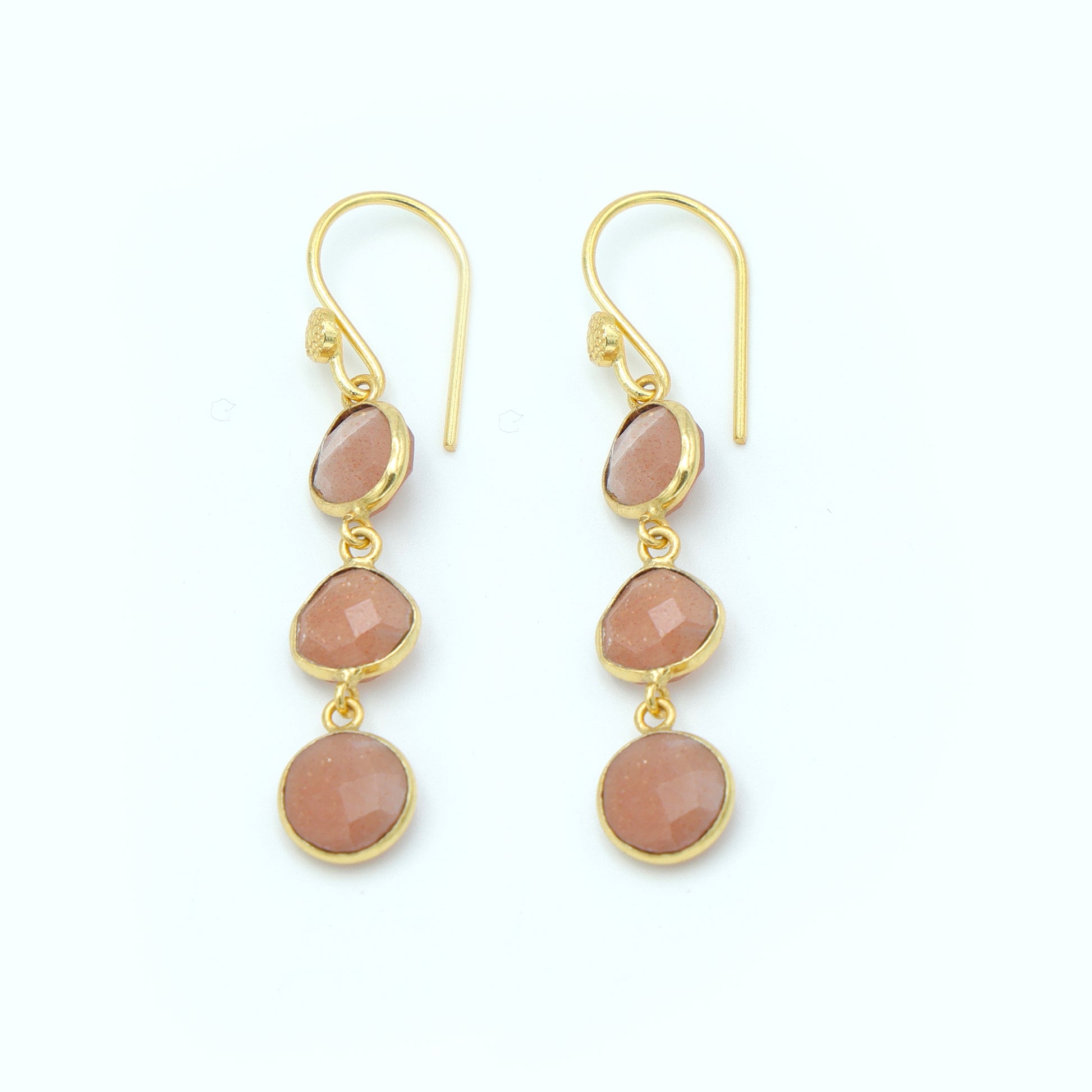 DuaPeachMoonstoneUnshapeEarringsHandmadeGoldPlatedElegantJewelry