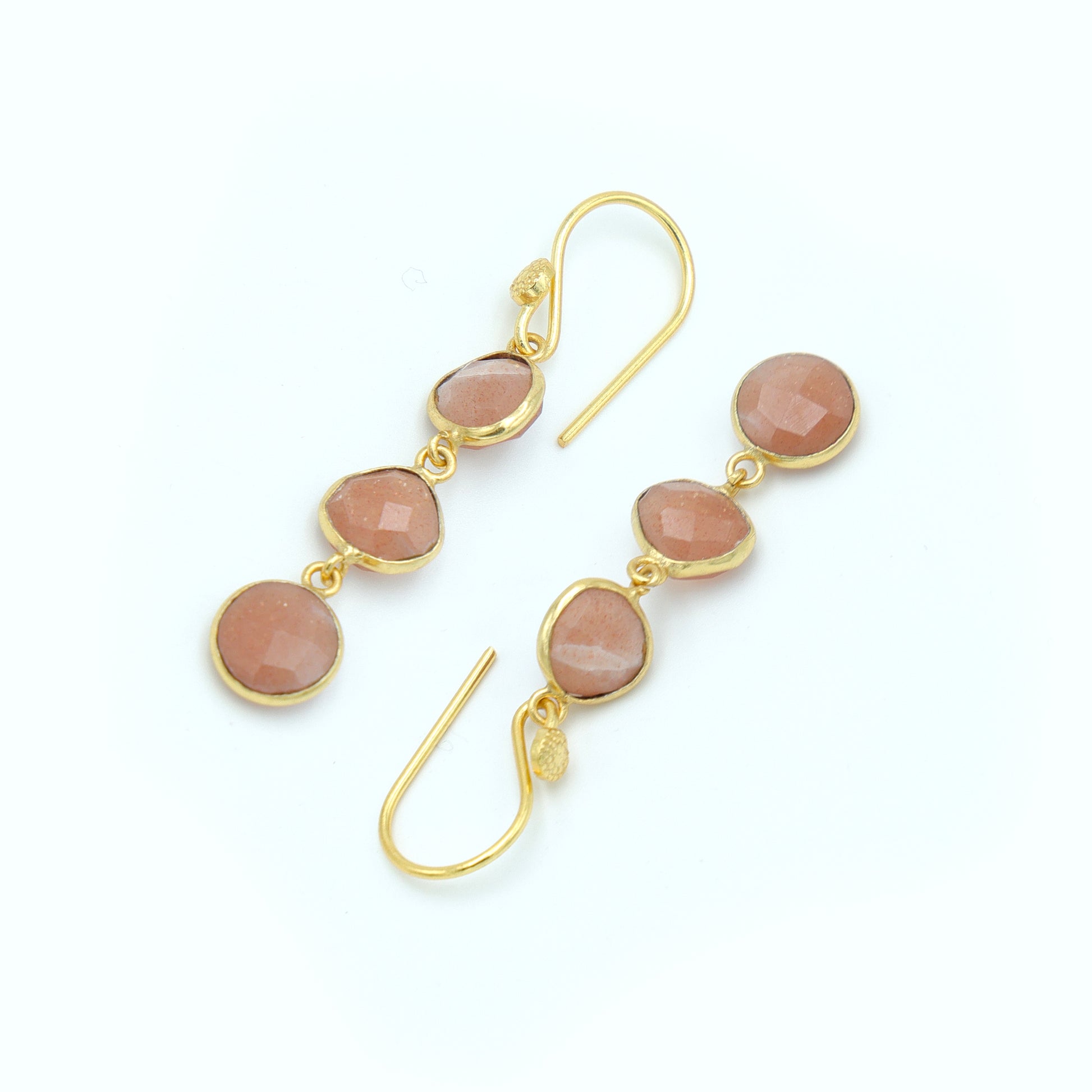 DuaPeachMoonstoneUnshapeEarringsHandmadeGoldPlatedElegantJewelry