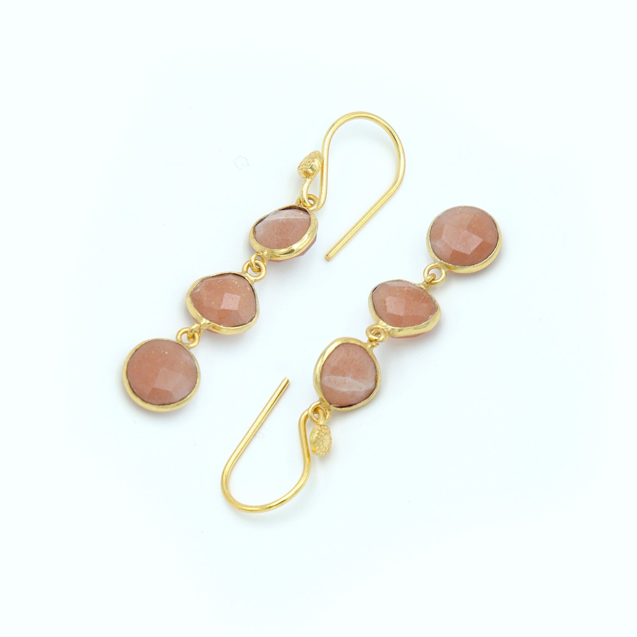 DuaPeachMoonstoneUnshapeEarringsHandmadeGoldPlatedElegantJewelry