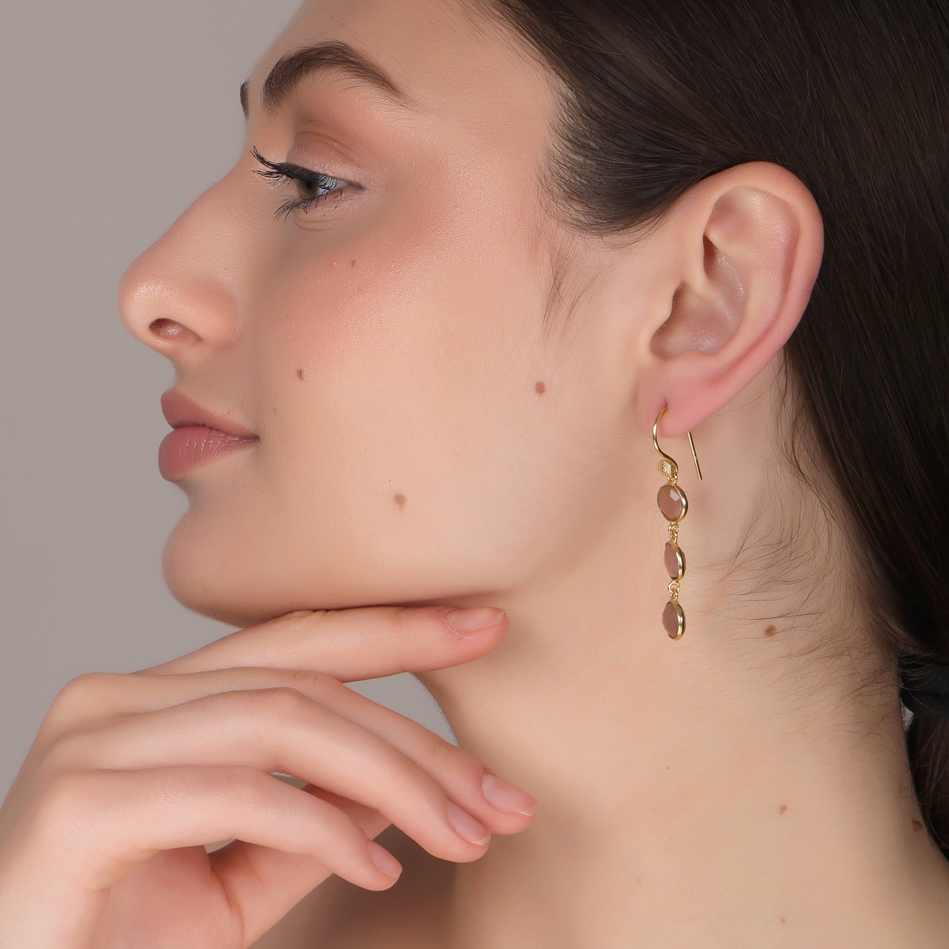 DuaPeachMoonstoneUnshapeEarringsHandmadeGoldPlatedElegantJewelry