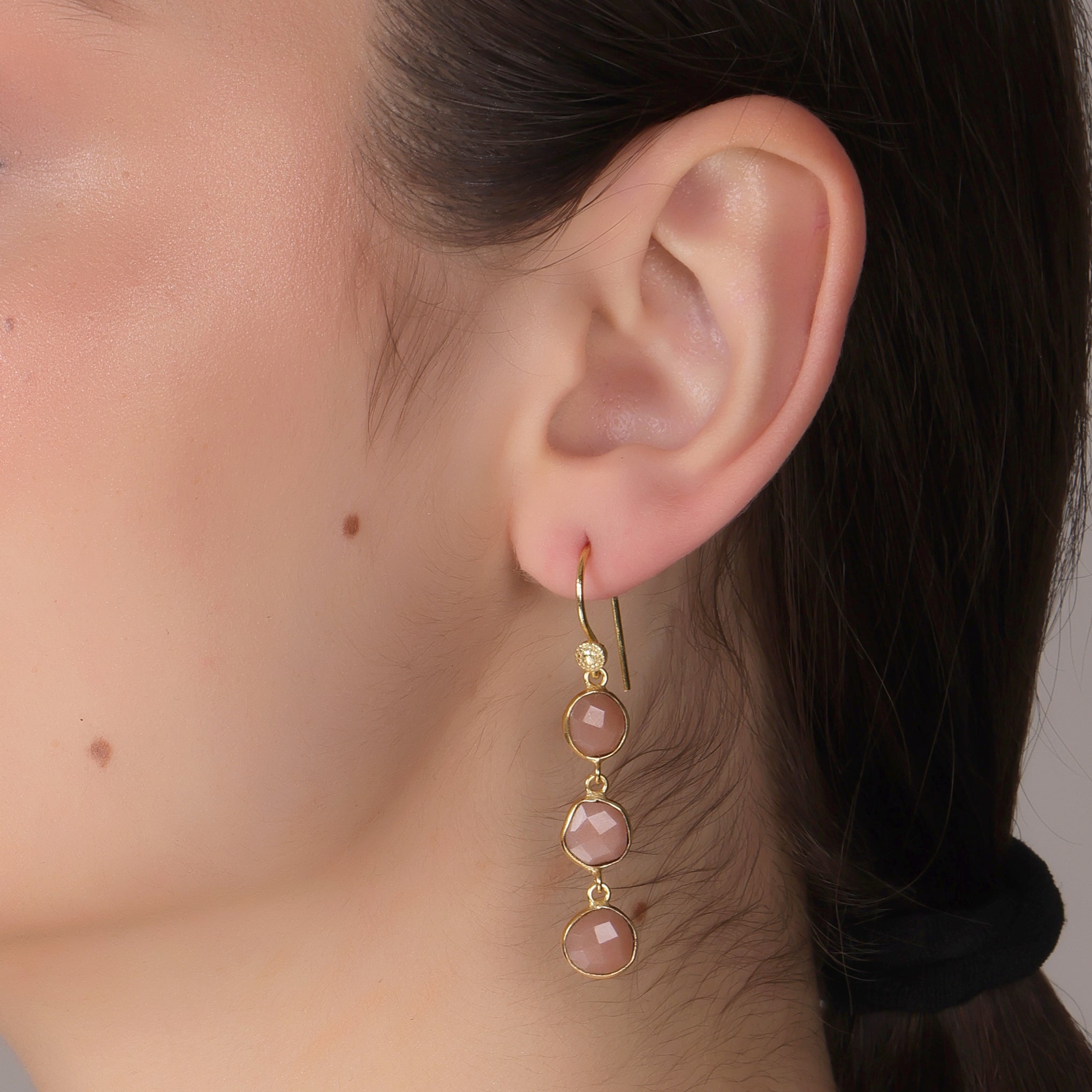 DuaPeachMoonstoneUnshapeEarringsHandmadeGoldPlatedElegantJewelry