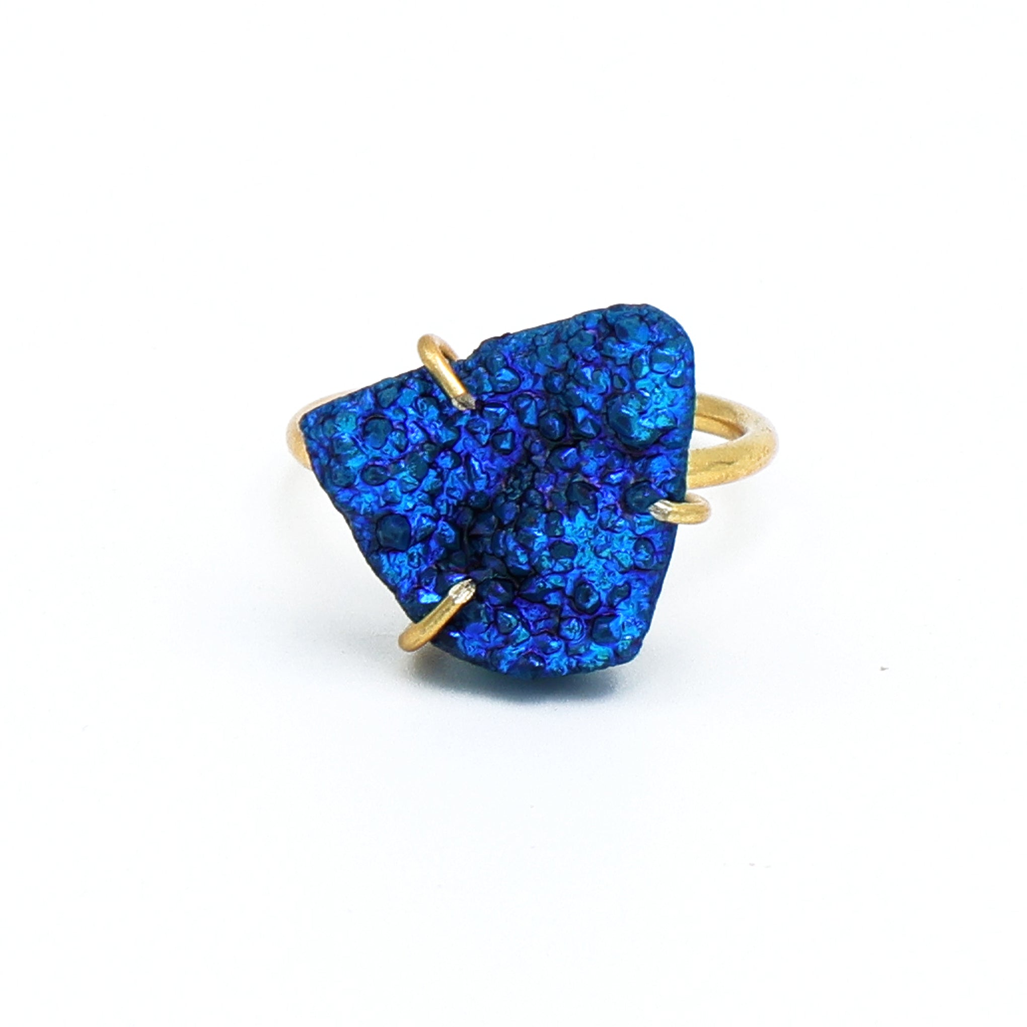 Dua Peacock Druzy Gold-Plated Adjustable Ring – Artistic Boho Jewelry for Women