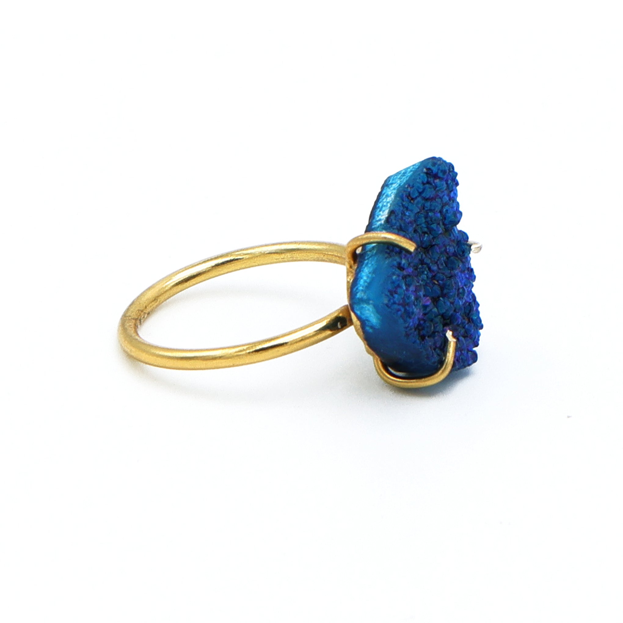 Dua Peacock Druzy Gold-Plated Adjustable Ring – Artistic Boho Jewelry for Women