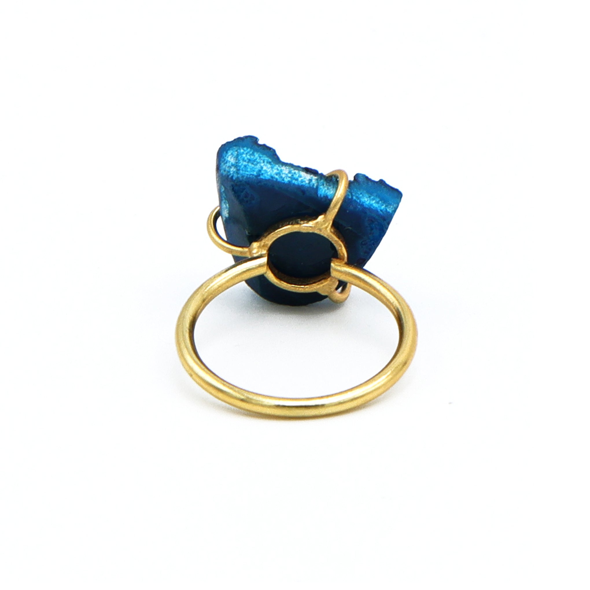 Dua Peacock Druzy Gold-Plated Adjustable Ring – Artistic Boho Jewelry for Women